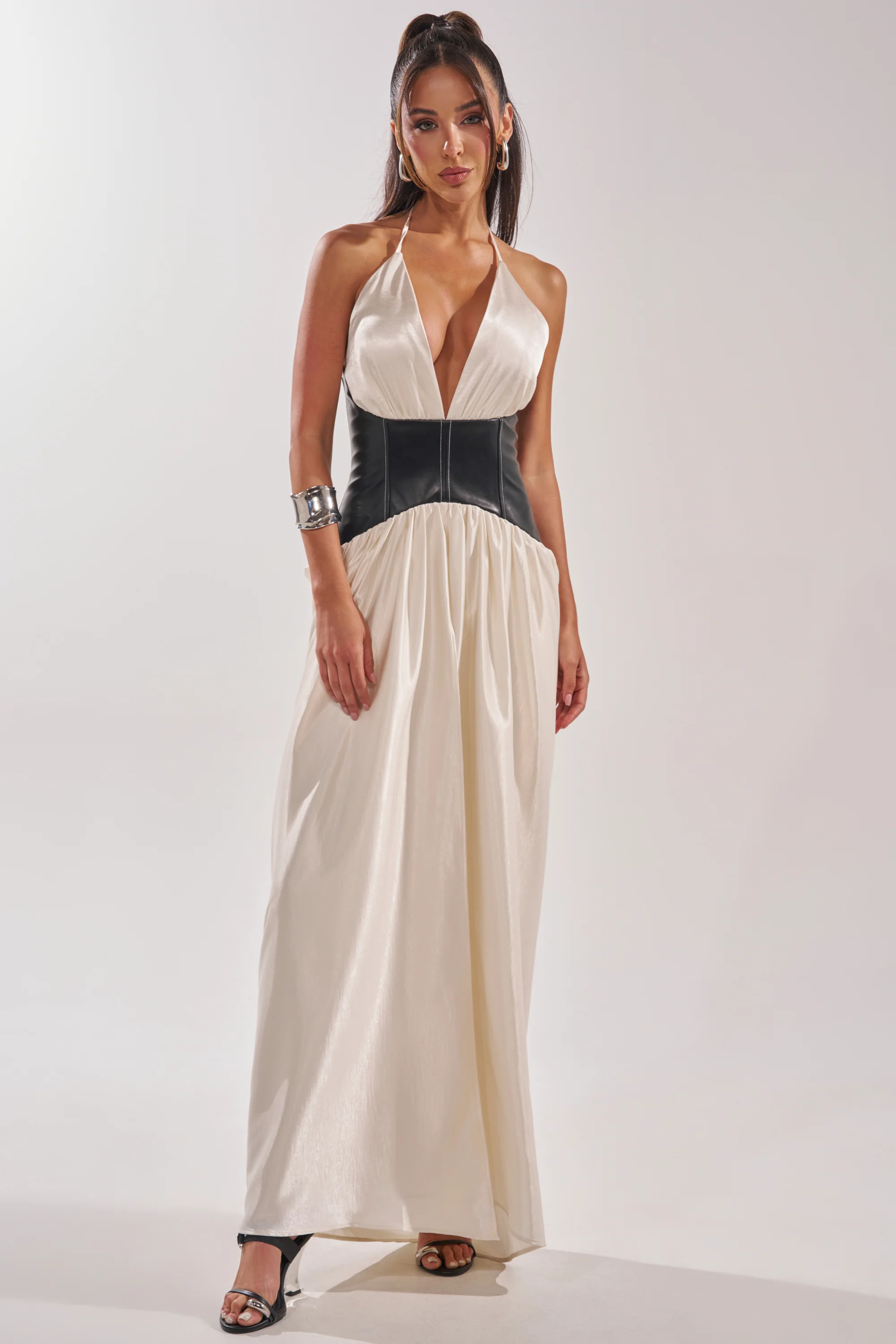SCARLETT HALTER LEATHER CORSET MAXI DRESS - Image 2