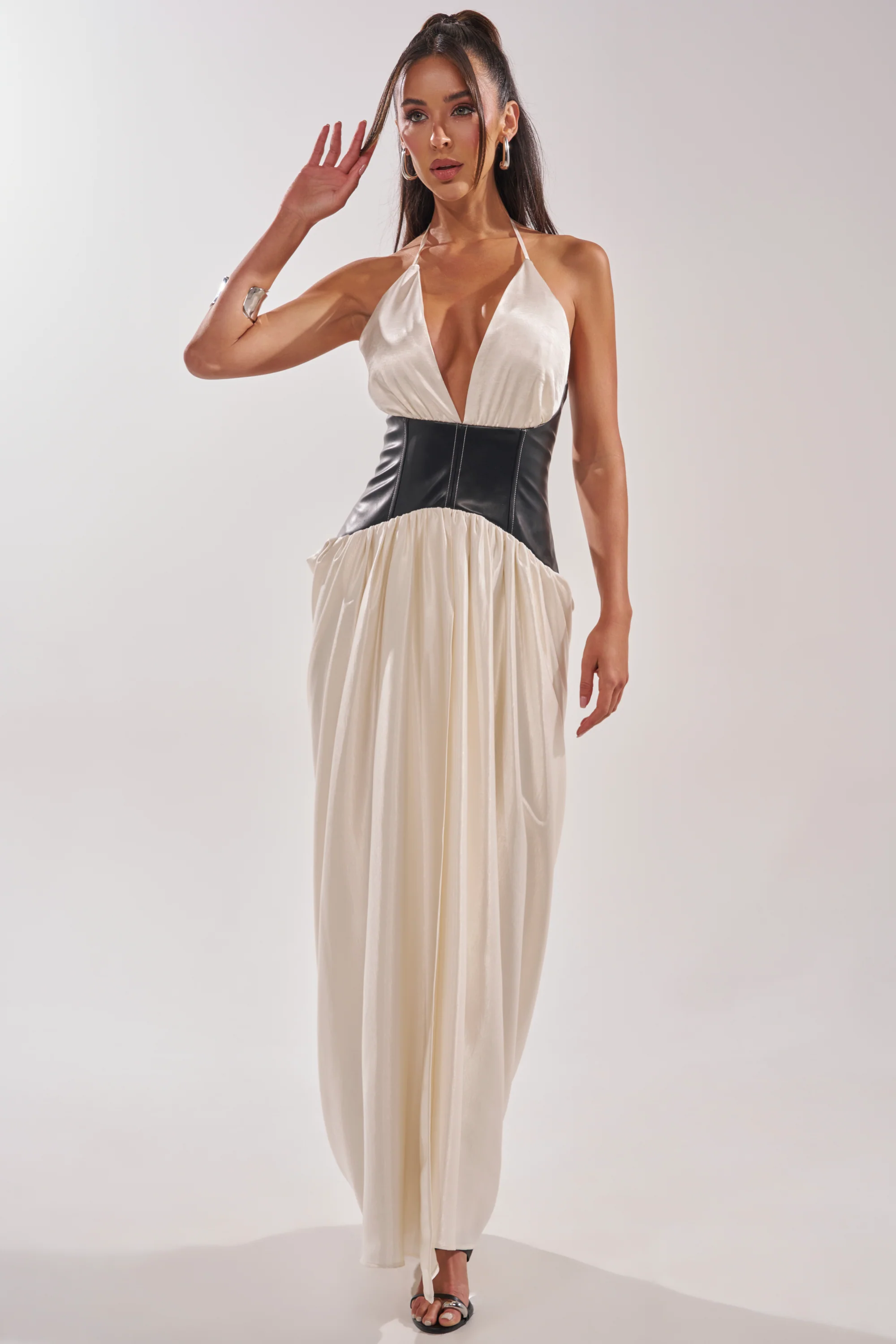 SCARLETT HALTER LEATHER CORSET MAXI DRESS - Image 3