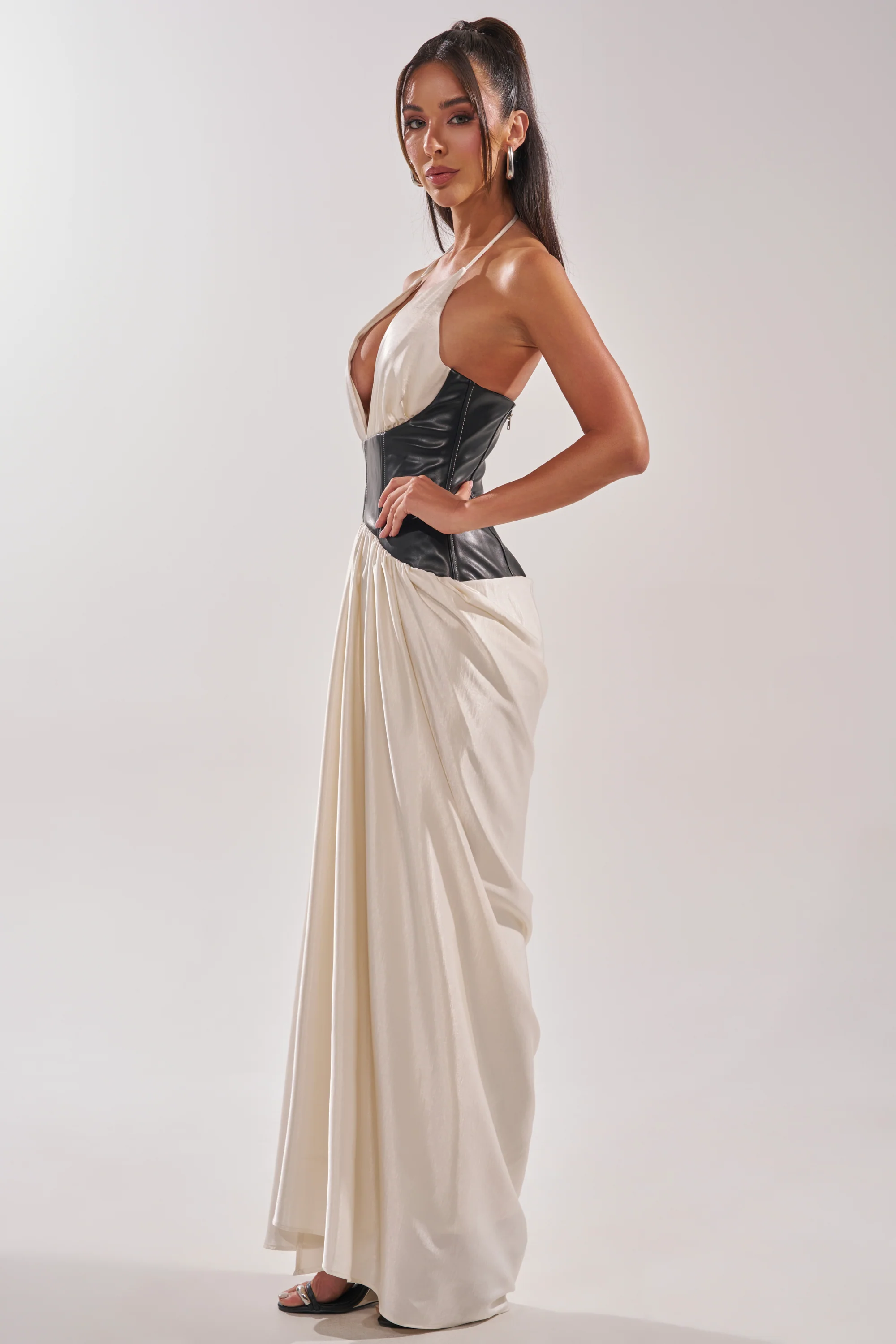 SCARLETT HALTER LEATHER CORSET MAXI DRESS - Image 4