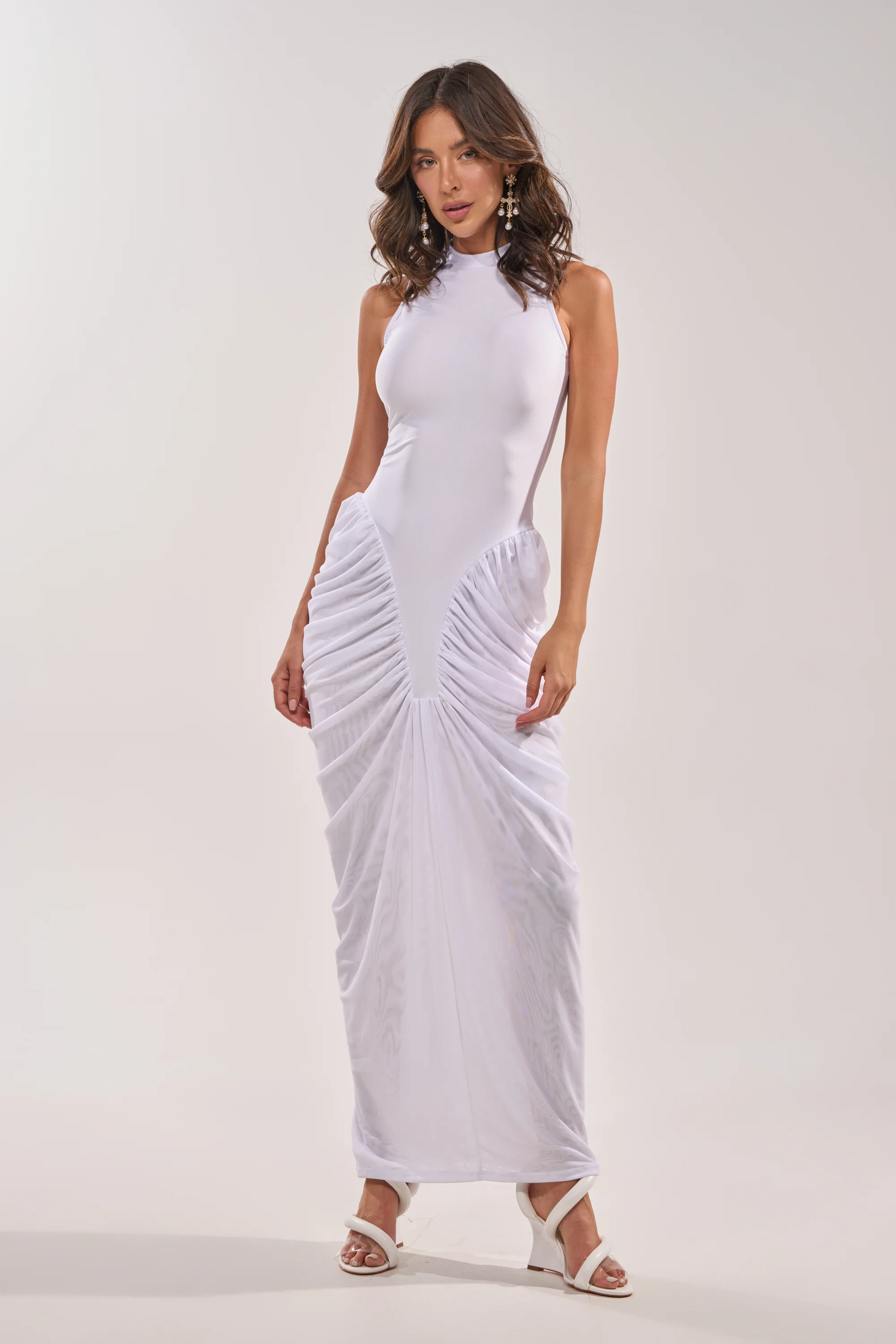 SECOND DATE BODYCON SHINE MAXI DRESS IN WHITE - Image 3