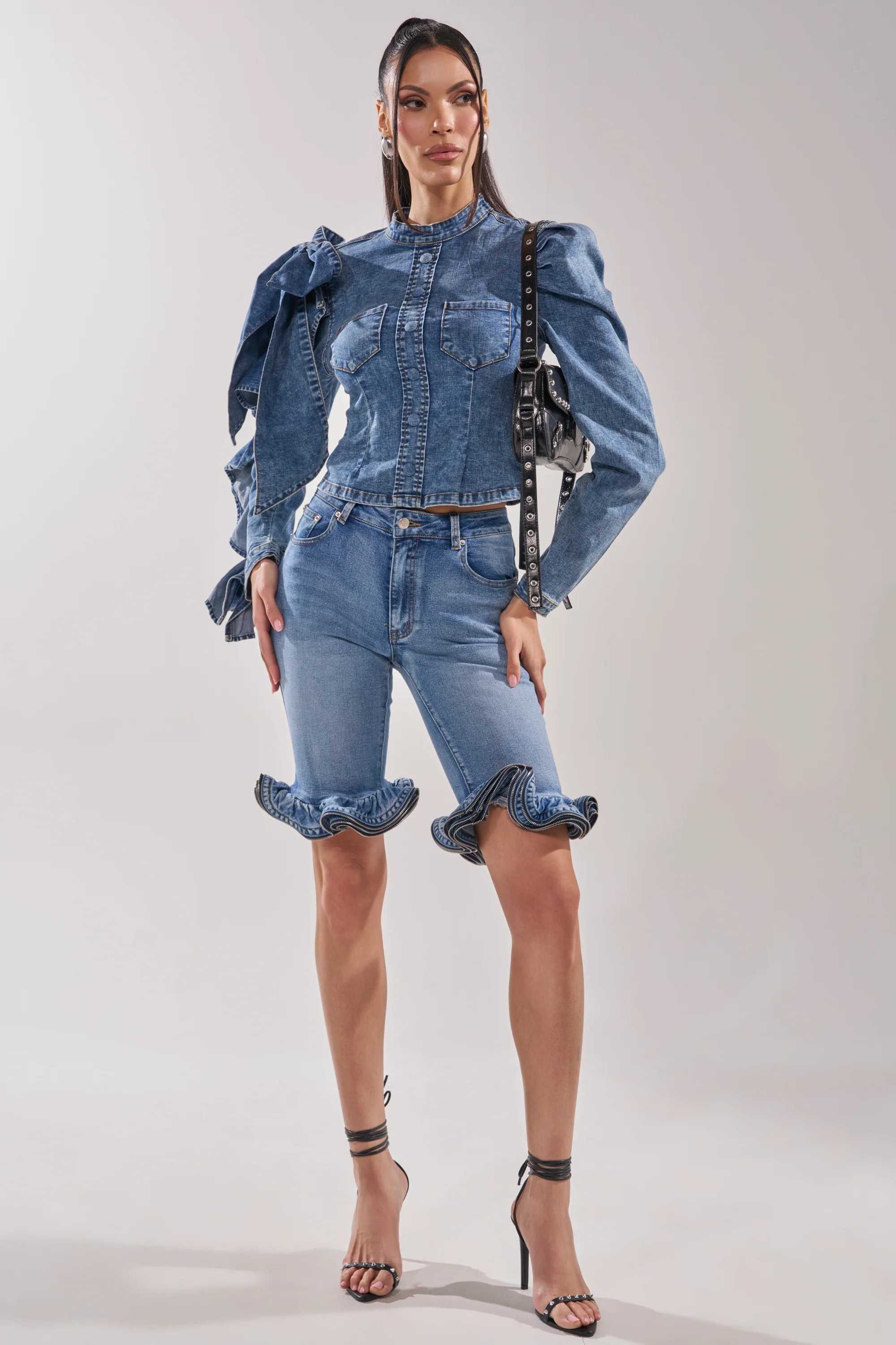 SEIZE THE DAY LONG SLEEVE FLOUNCE MEDIUM BLUE DENIM TOP - Image 10