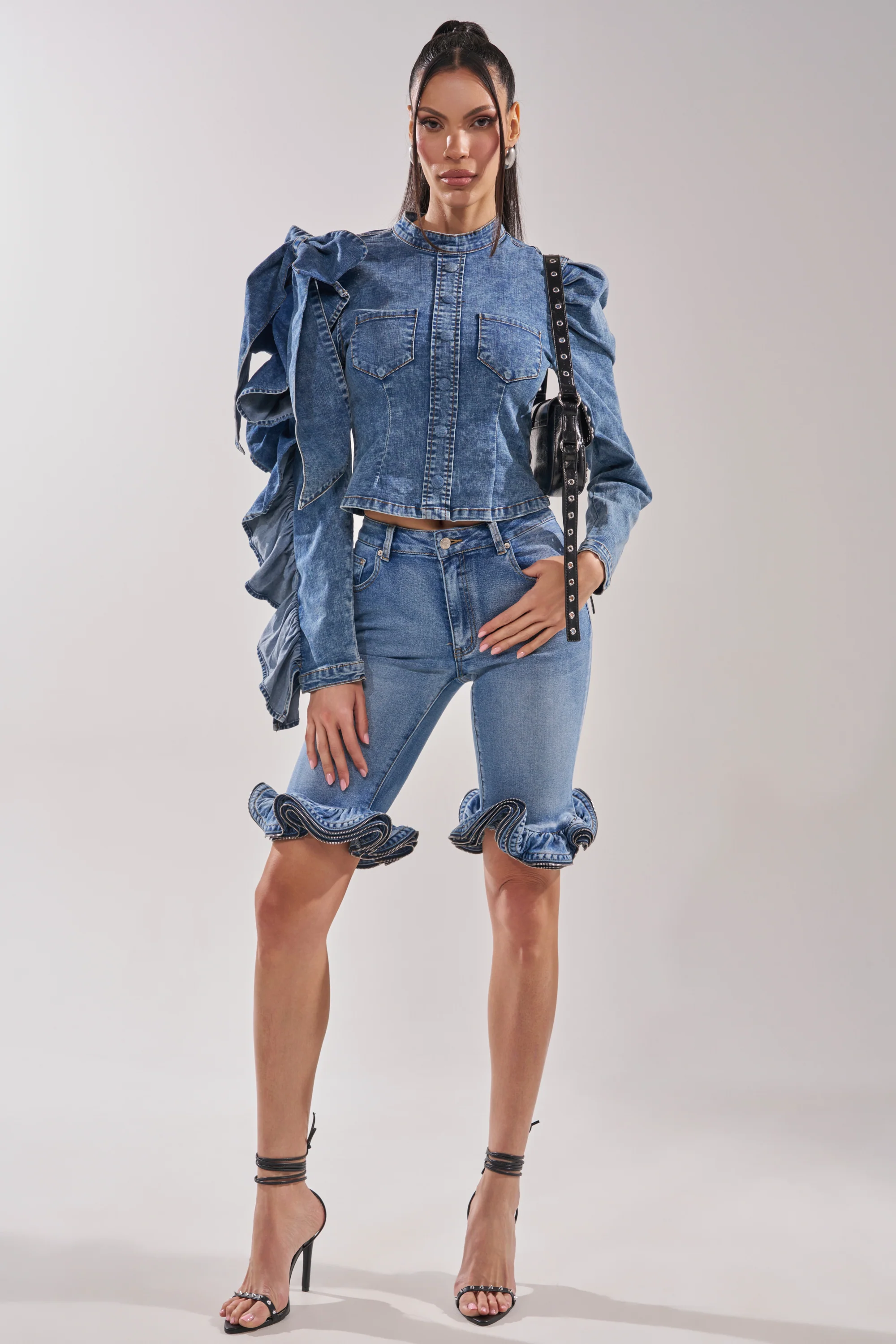 SEIZE THE DAY LONG SLEEVE FLOUNCE MEDIUM BLUE DENIM TOP - Image 8