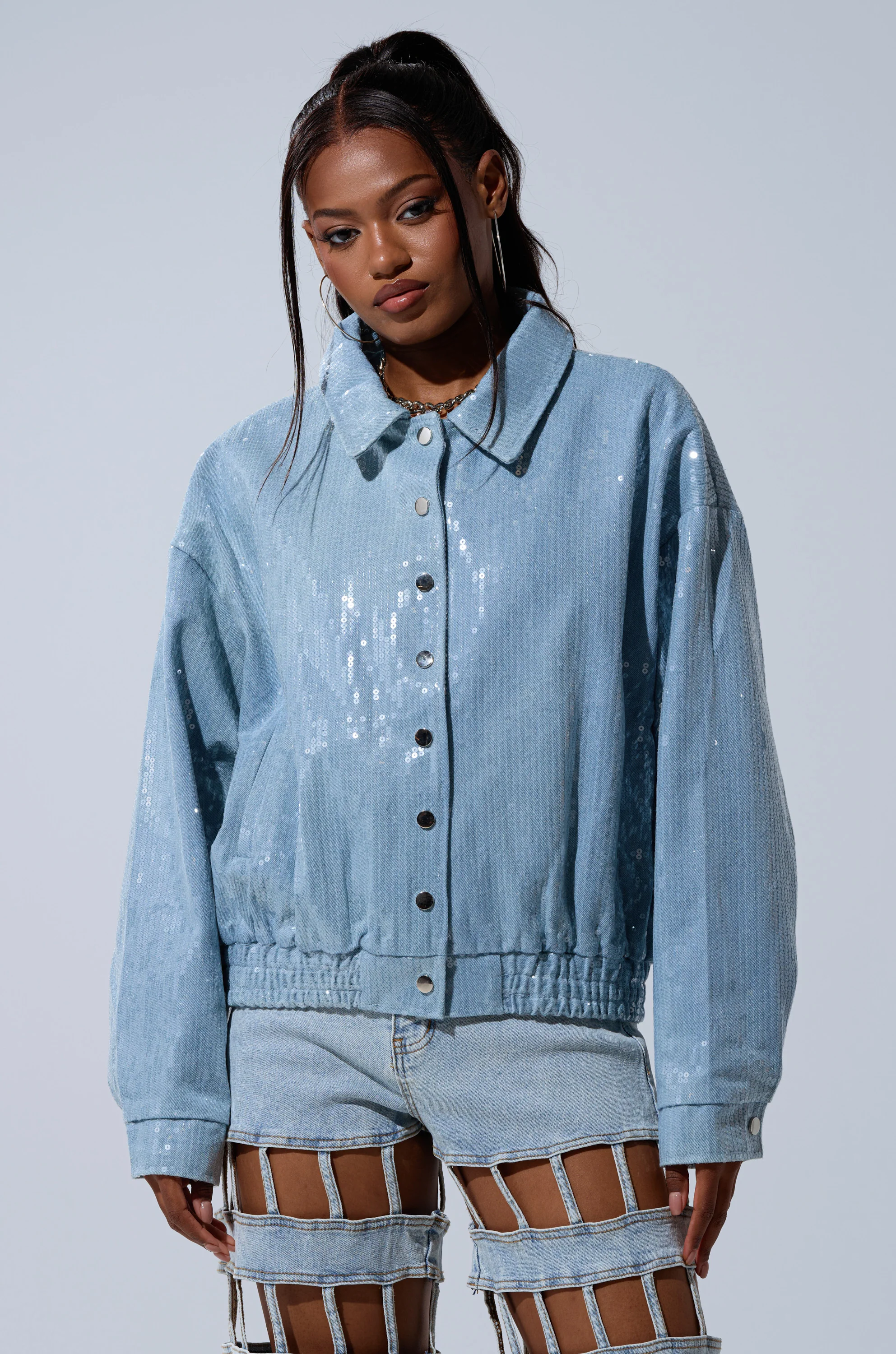 SEQUIN OVERLAY DENIM BOMBER - Image 2