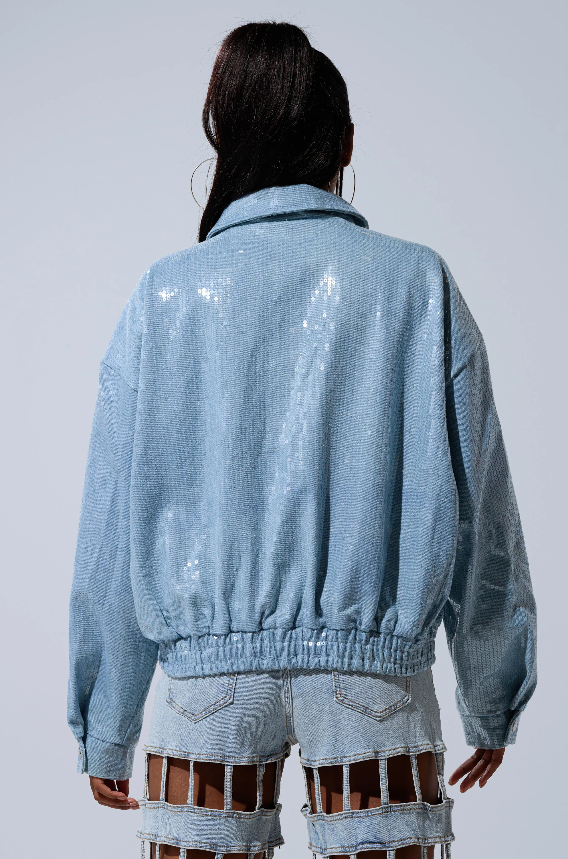 SEQUIN OVERLAY DENIM BOMBER - Image 6