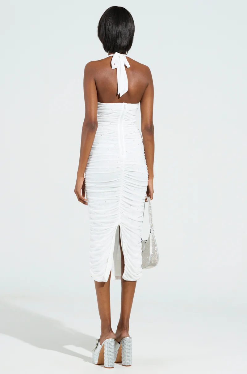SERPENTI PLUNGE MIDI DRESS IN IVORY - Image 4