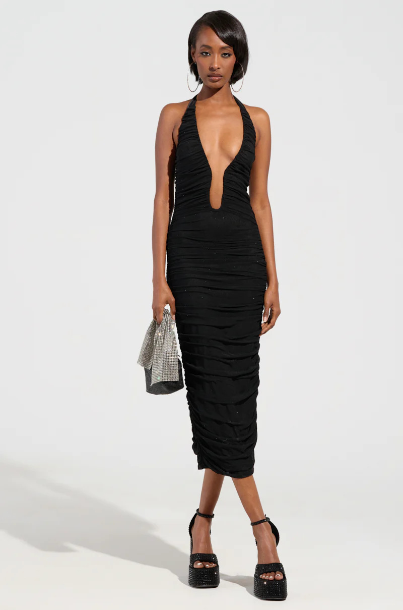SERPENTI PLUNGE MIDI DRESS IN BLACK - Image 2