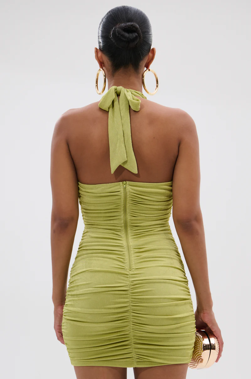 SERPENTI PLUNGE MINI DRESS IN GREEN - Image 4