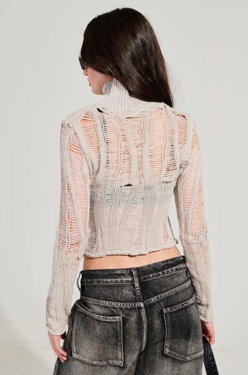 SEXY LOOSE WEAVE HIGH NECK SWEATER IN GREY - Image 6