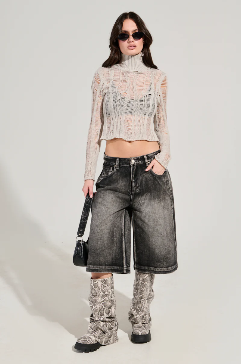 SEXY LOOSE WEAVE HIGH NECK SWEATER IN GREY - Image 7