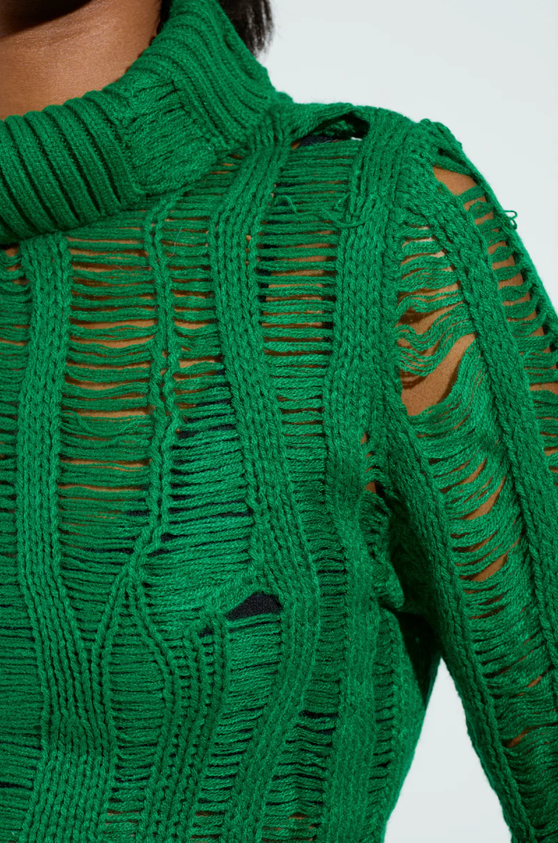 SEXY LOOSE WEAVE HIGH NECK SWEATER IN GREEN - Image 5