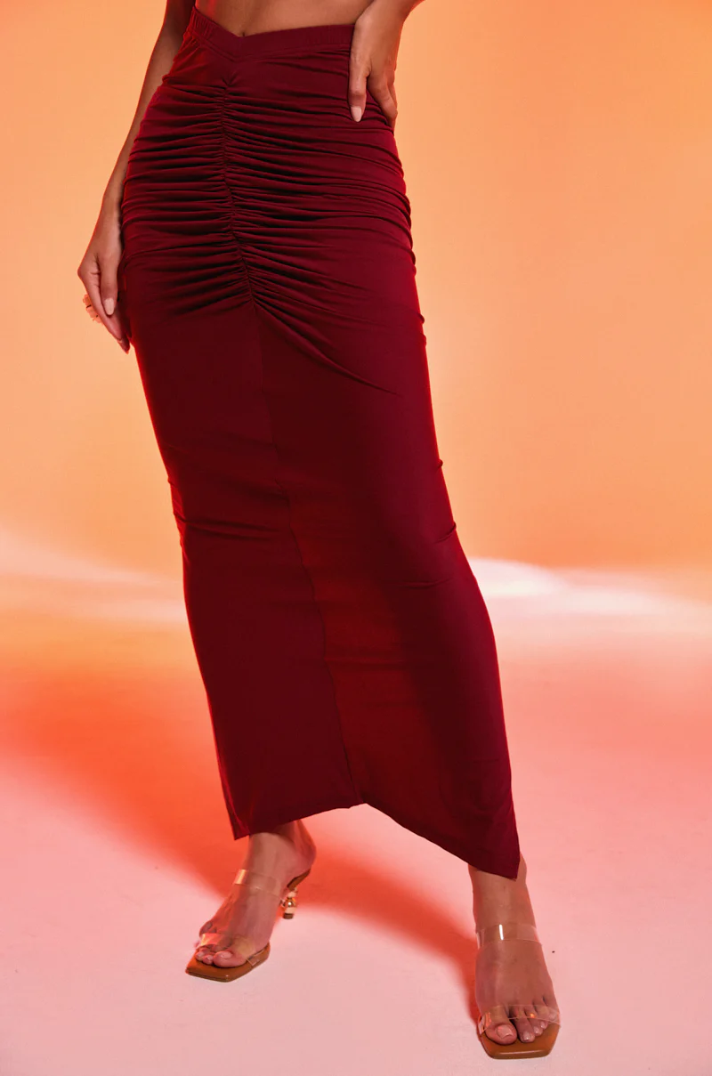 SEXY RUCHED BACK SLIT MAXI SKIRT - Image 2