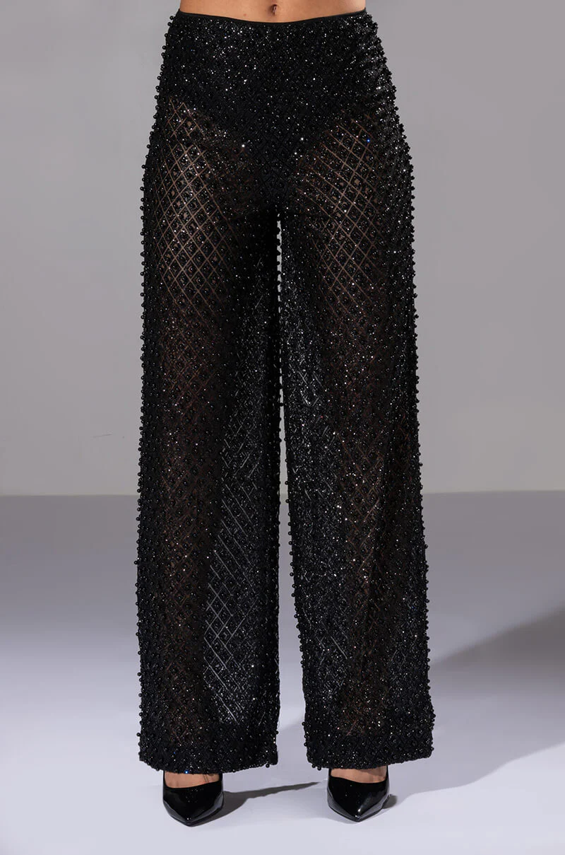 SEXY VILLAIN SHEER WIDE LEG GLITTER DETAIL PANTS - Image 4