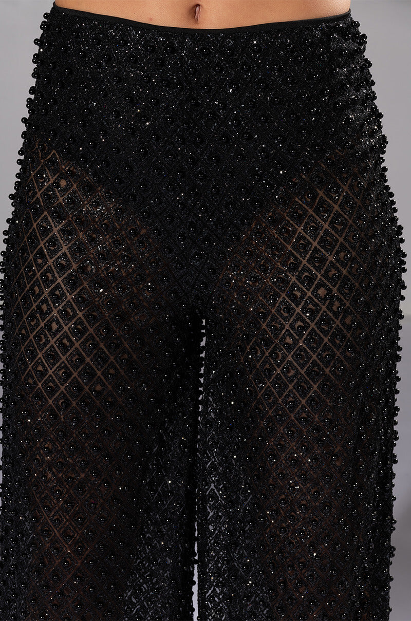 SEXY VILLAIN SHEER WIDE LEG GLITTER DETAIL PANTS - Image 7