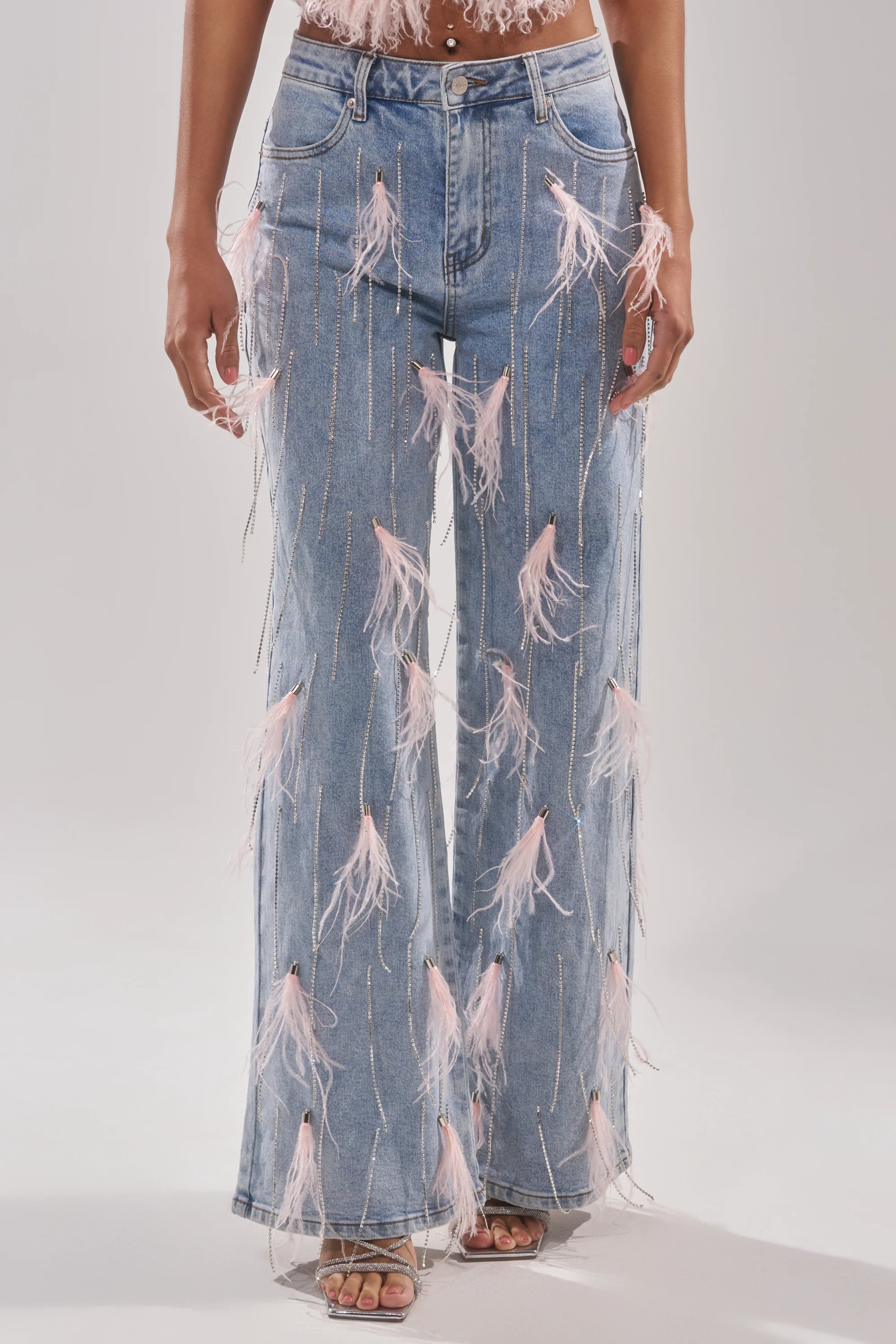 SHAKE IT FOR ME GIRL PINK FEATHER EMBELLISHED DENIM - Image 2