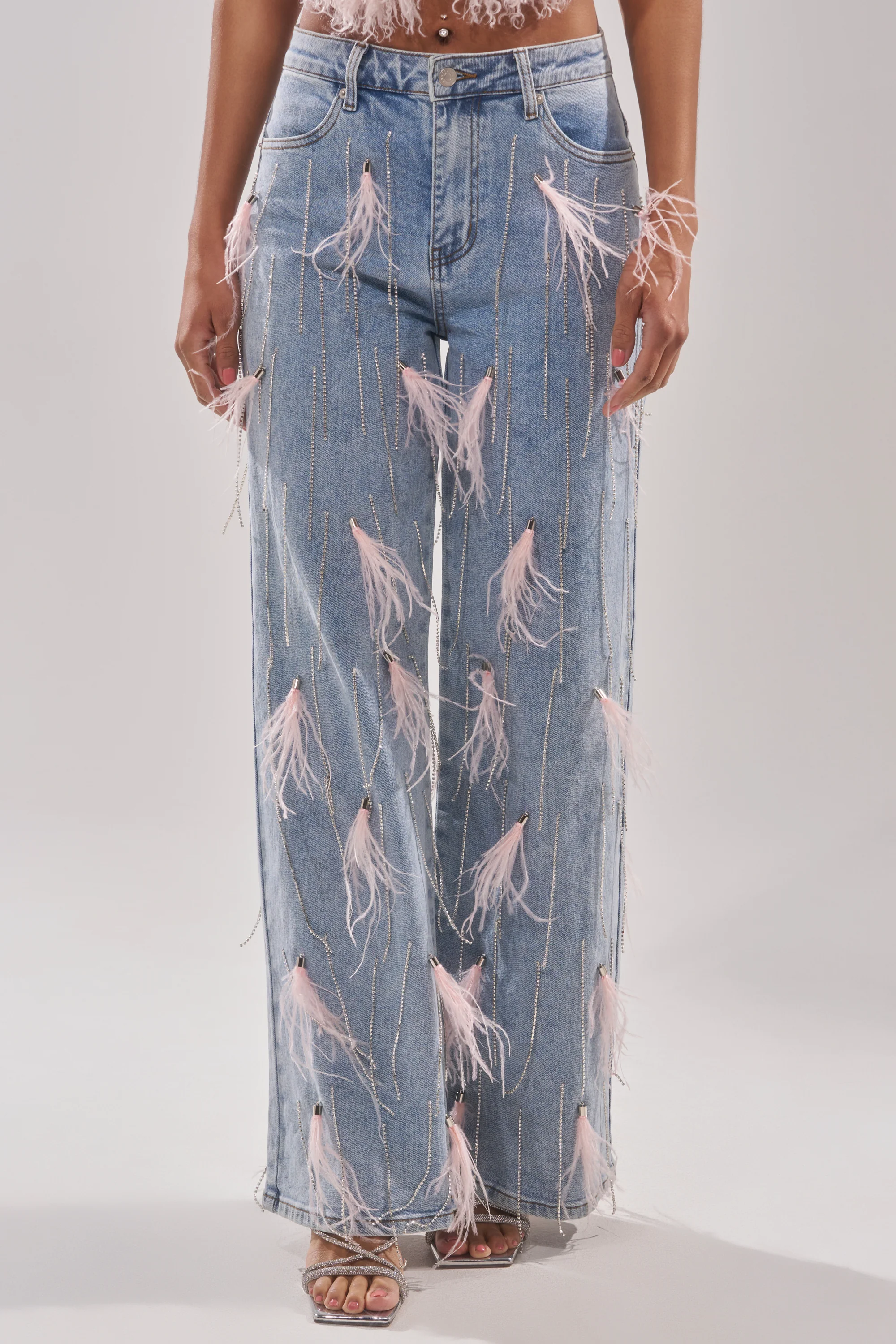 SHAKE IT FOR ME GIRL PINK FEATHER EMBELLISHED DENIM - Image 3