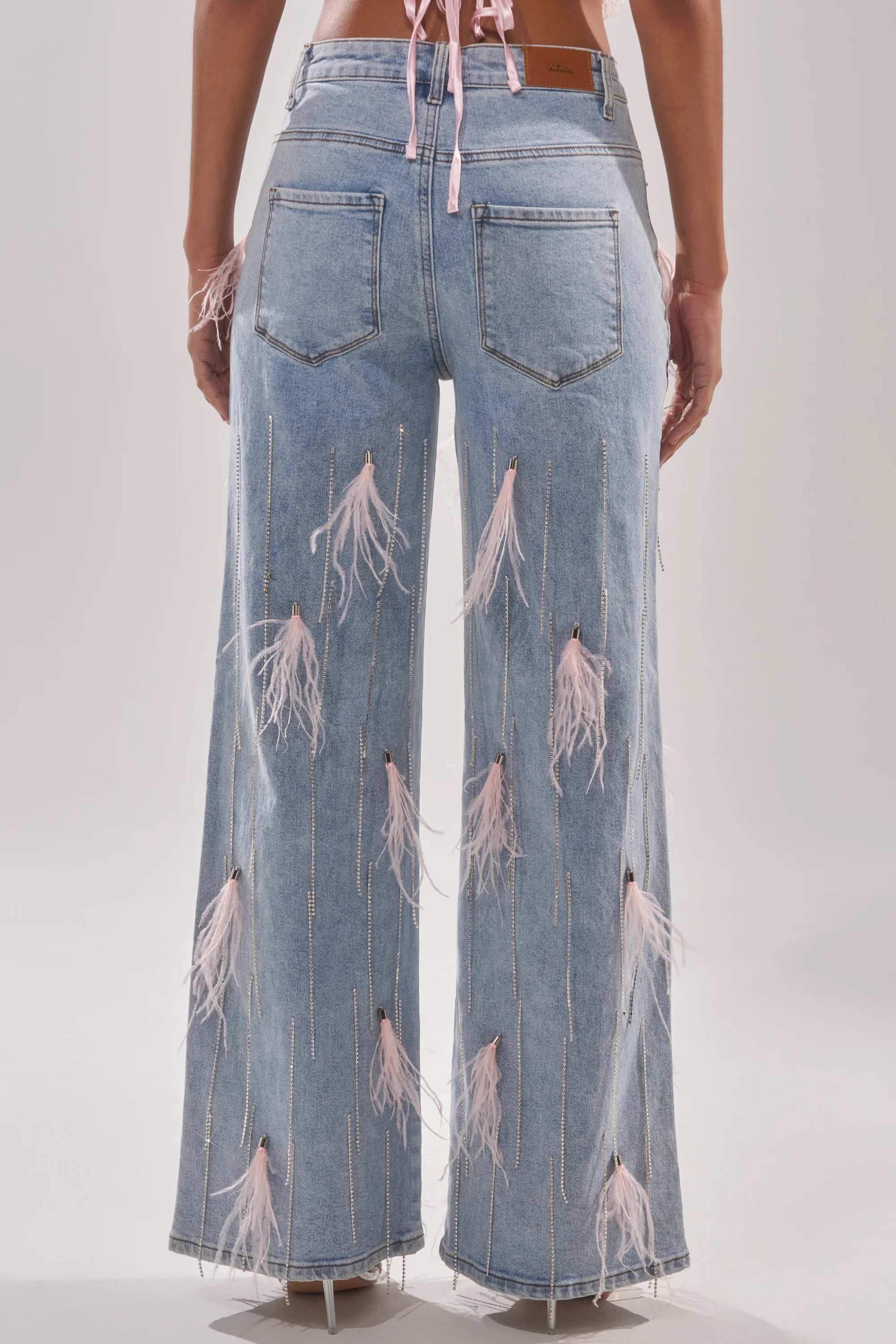 SHAKE IT FOR ME GIRL PINK FEATHER EMBELLISHED DENIM - Image 5