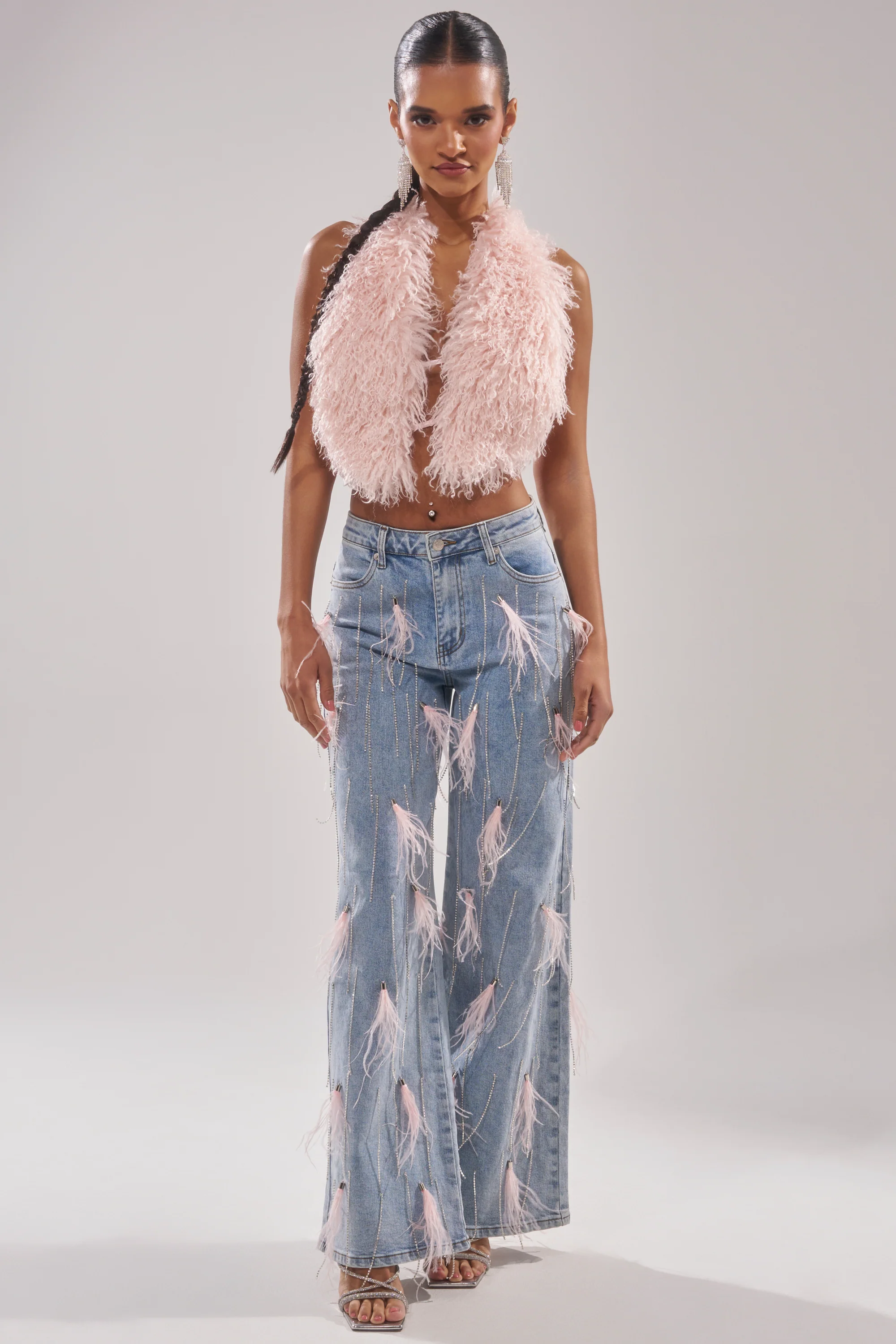 SHAKE IT FOR ME GIRL PINK FEATHER EMBELLISHED DENIM - Image 6