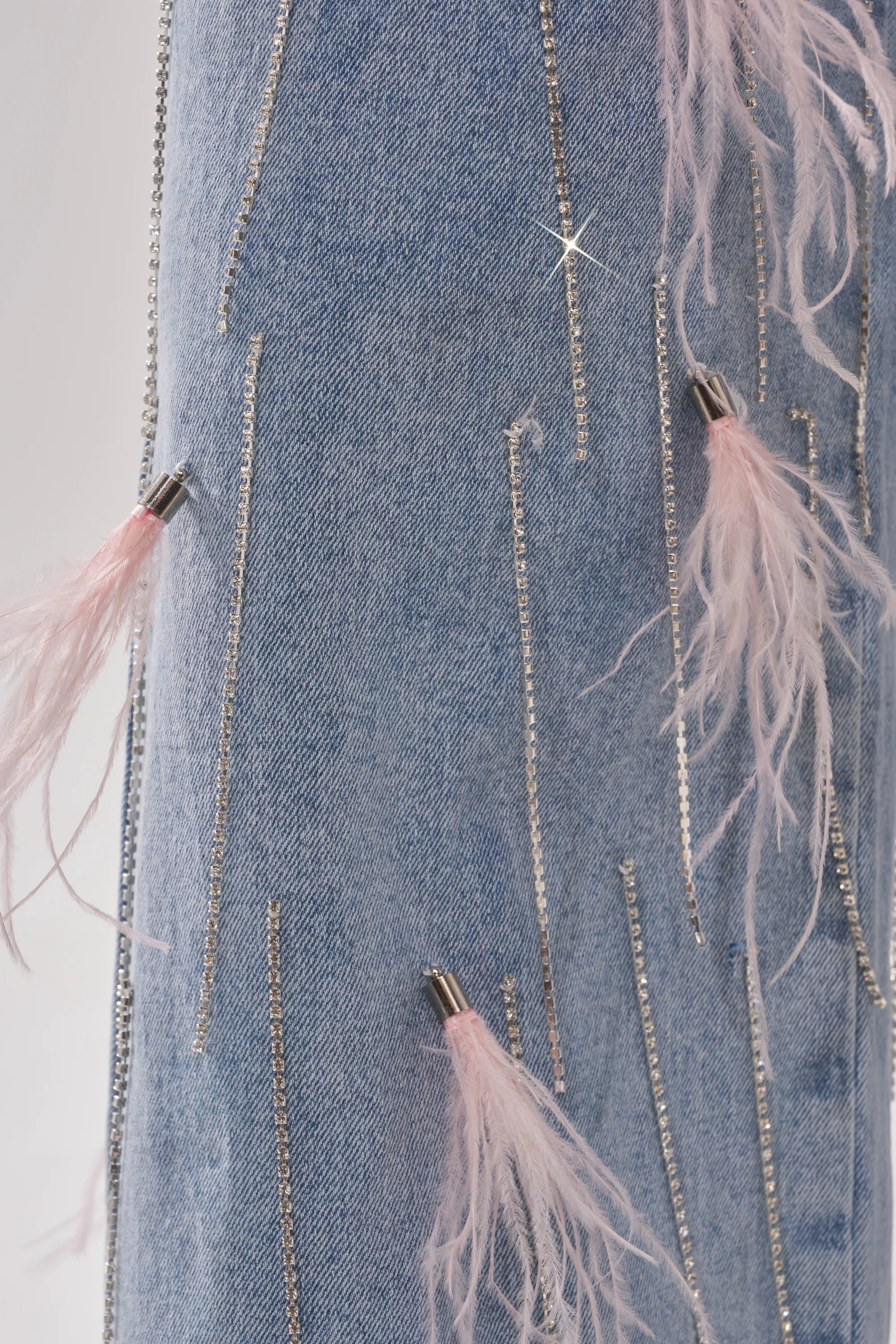SHAKE IT FOR ME GIRL PINK FEATHER EMBELLISHED DENIM - Image 8