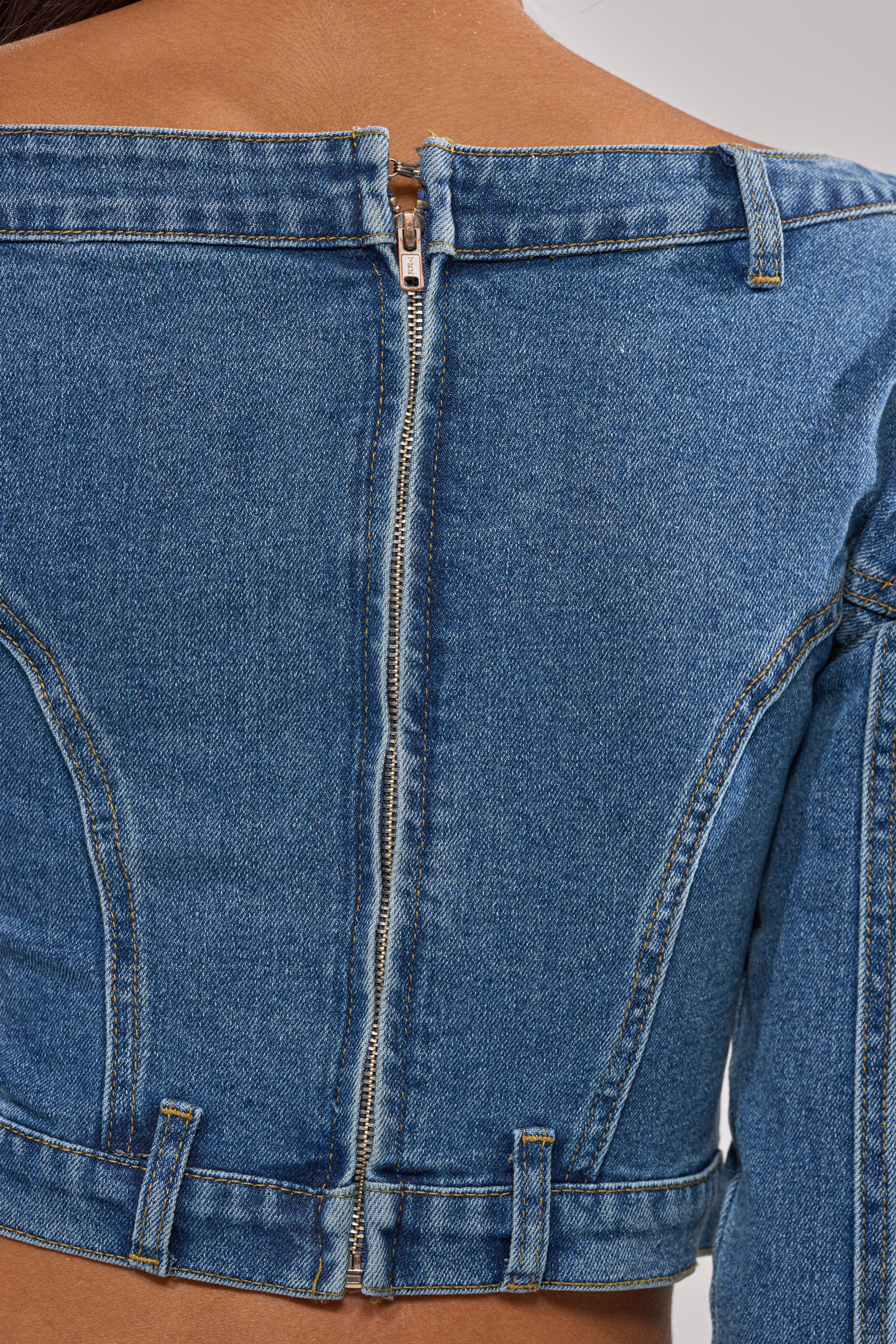 SHAKE IT OFF DENIM OFF THE SHOULDER TOP - Image 10