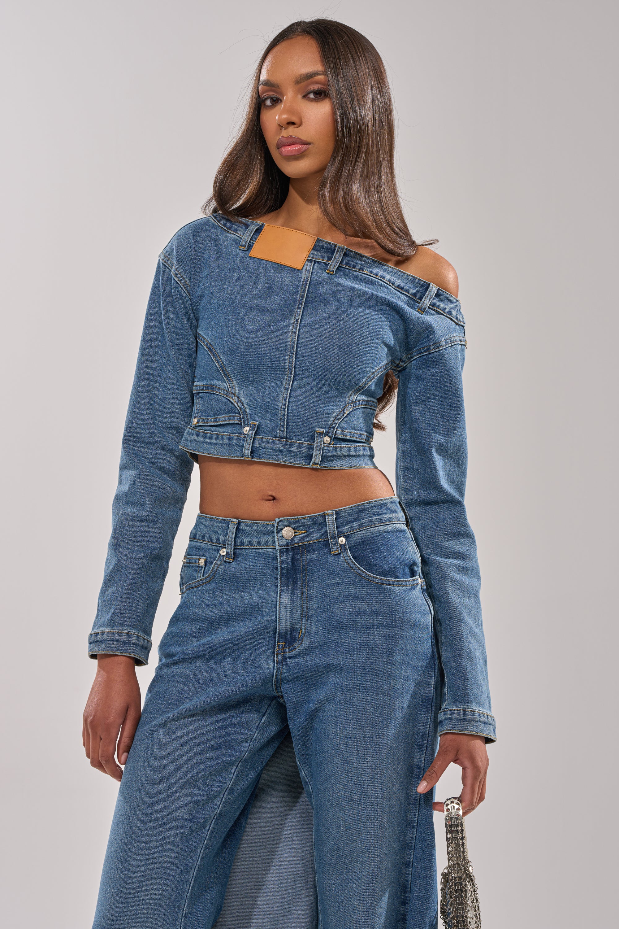 SHAKE IT OFF DENIM OFF THE SHOULDER TOP - Image 2