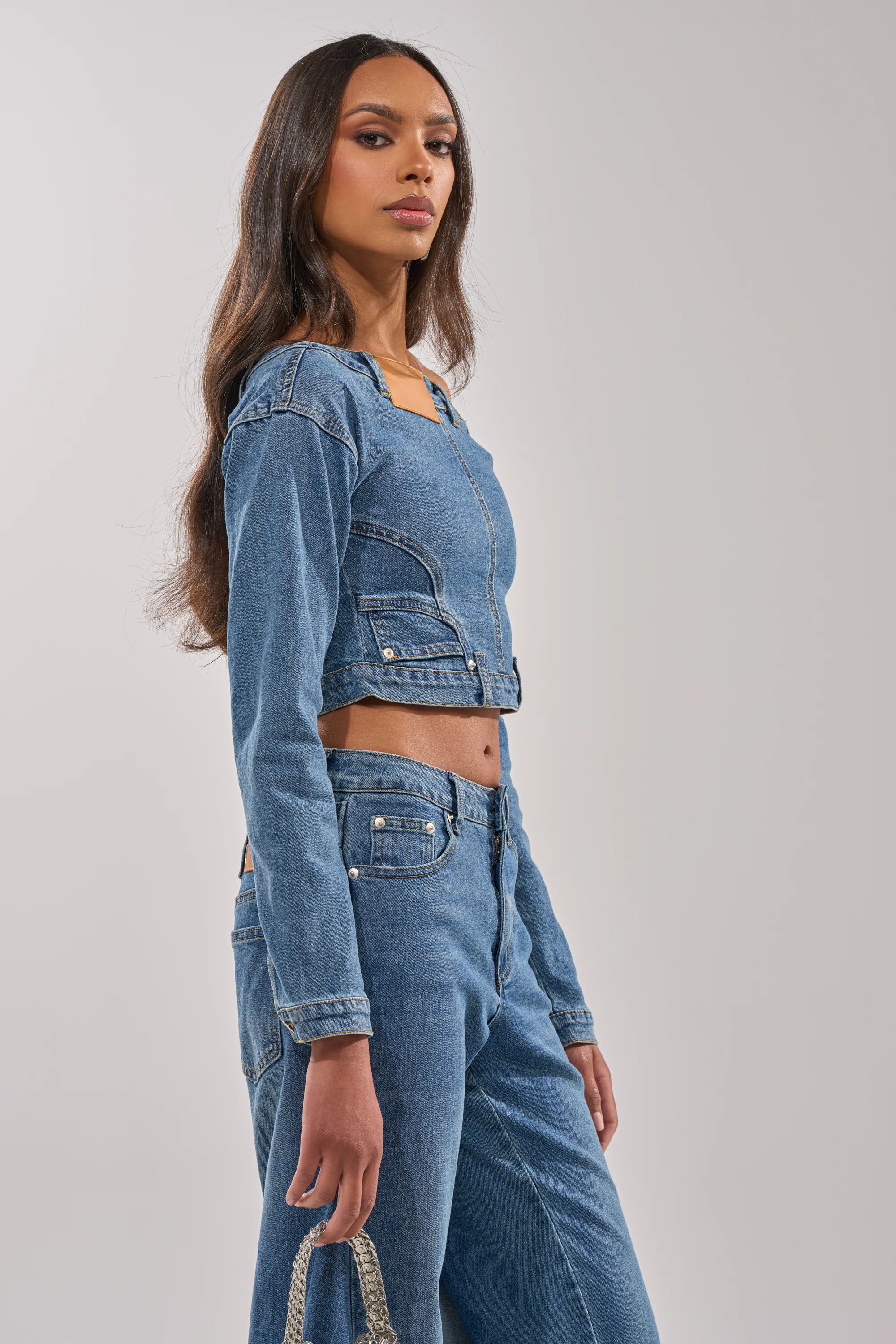 SHAKE IT OFF DENIM OFF THE SHOULDER TOP - Image 6