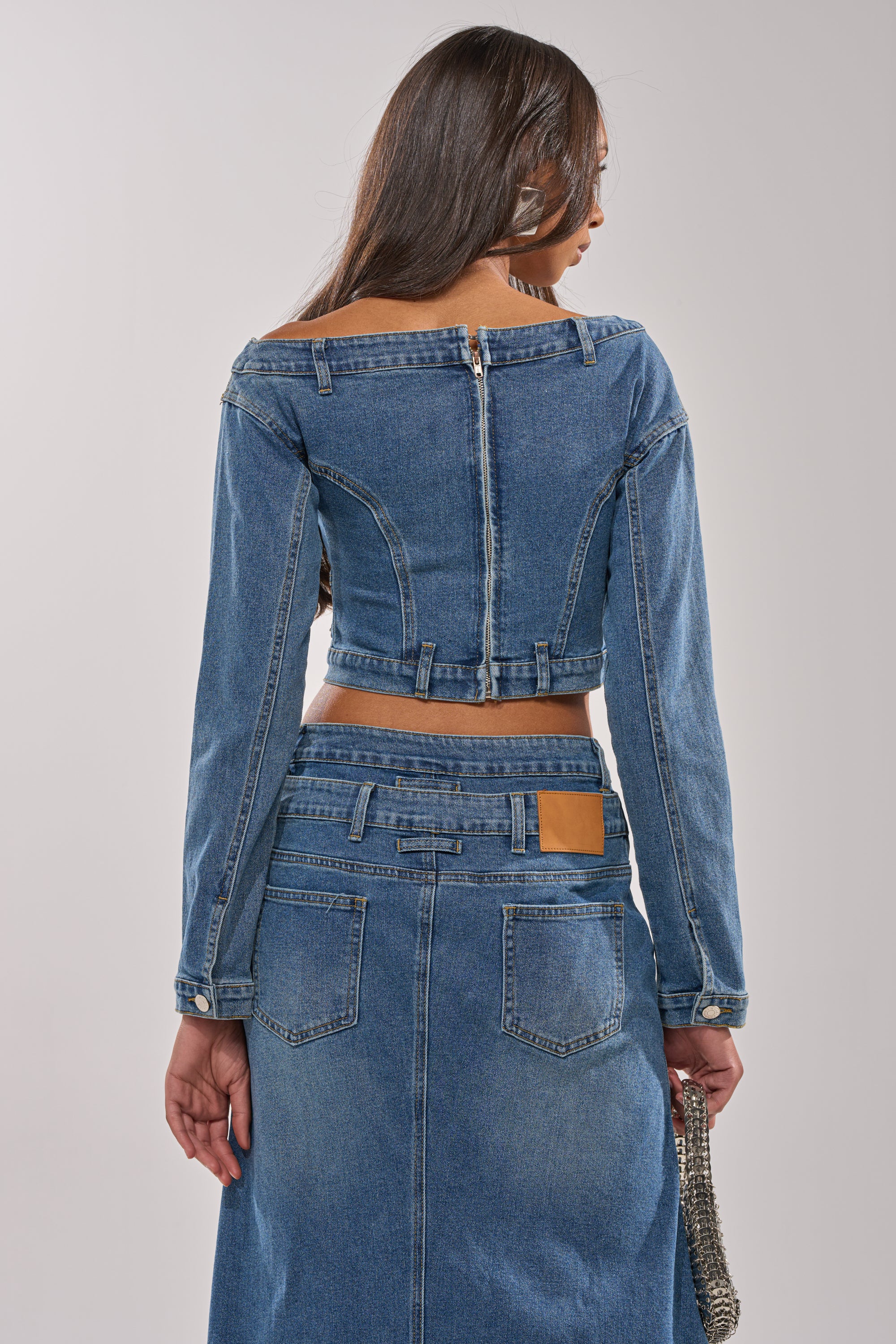 SHAKE IT OFF DENIM OFF THE SHOULDER TOP - Image 7