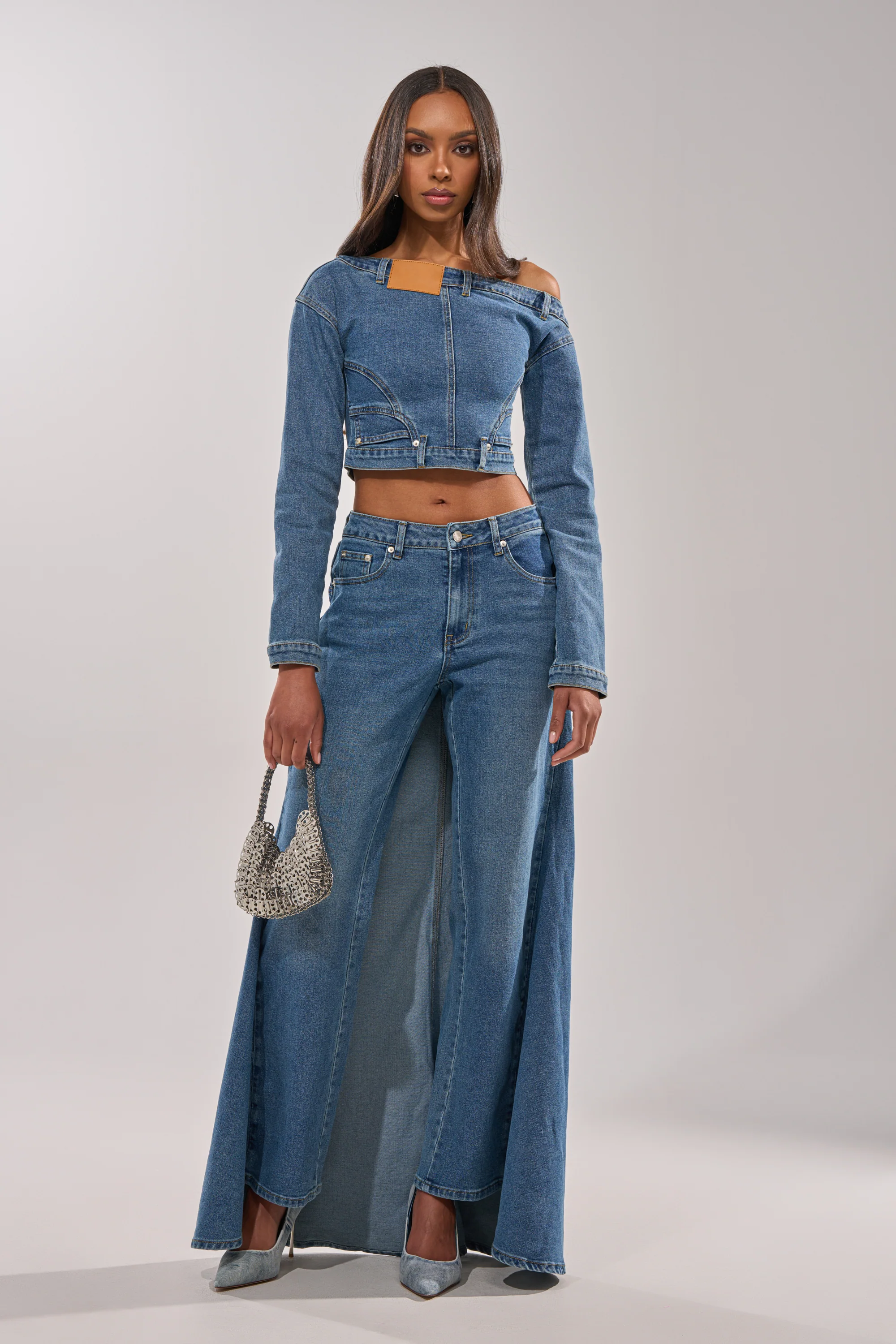 SHAKE IT OFF DENIM OFF THE SHOULDER TOP - Image 8