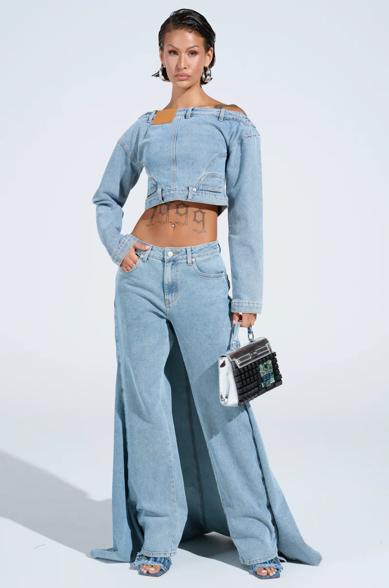 SHAKE IT OFF DENIM OFF THE SHOULDER TOP - Image 6