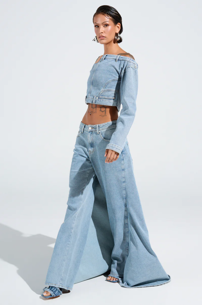 SHAKE IT OFF DENIM OFF THE SHOULDER TOP - Image 7