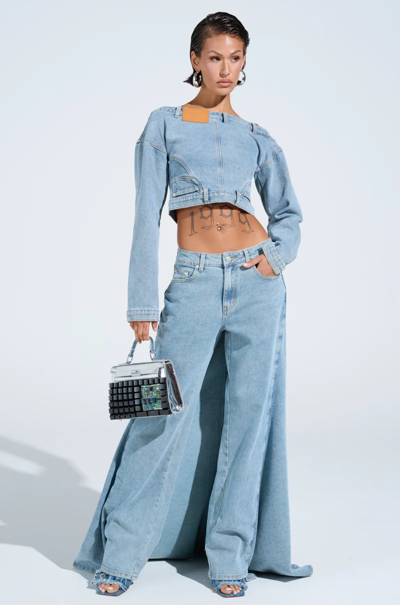 SHAKE IT OFF DENIM OFF THE SHOULDER TOP - Image 8