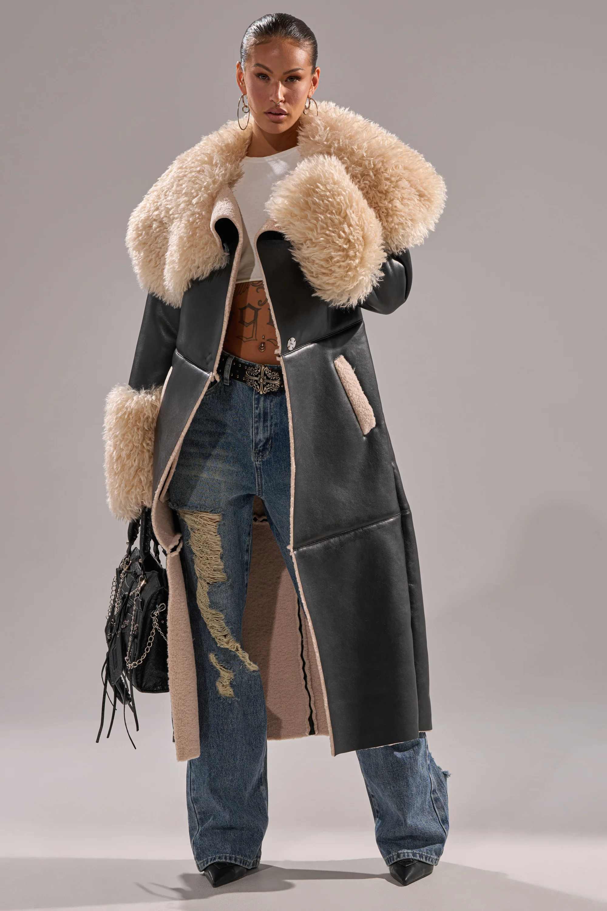 SHE GOT IT FLUFFY PU TRENCH WITH BONDED SHERPA - Image 4