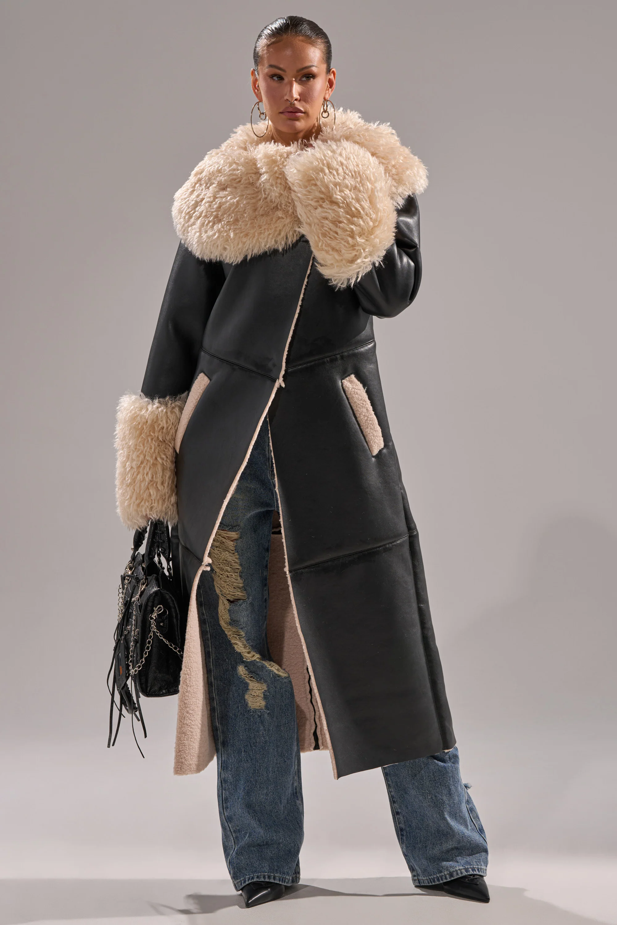 SHE GOT IT FLUFFY PU TRENCH WITH BONDED SHERPA - Image 5
