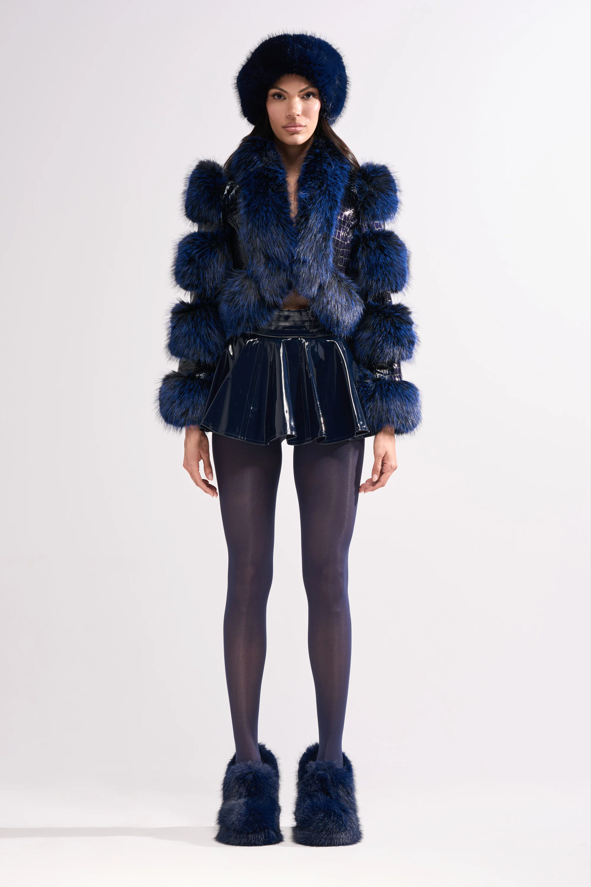 SHE IS ON FIRE FAUX LEATHER MINI SKIRT IN NAVY - Image 3