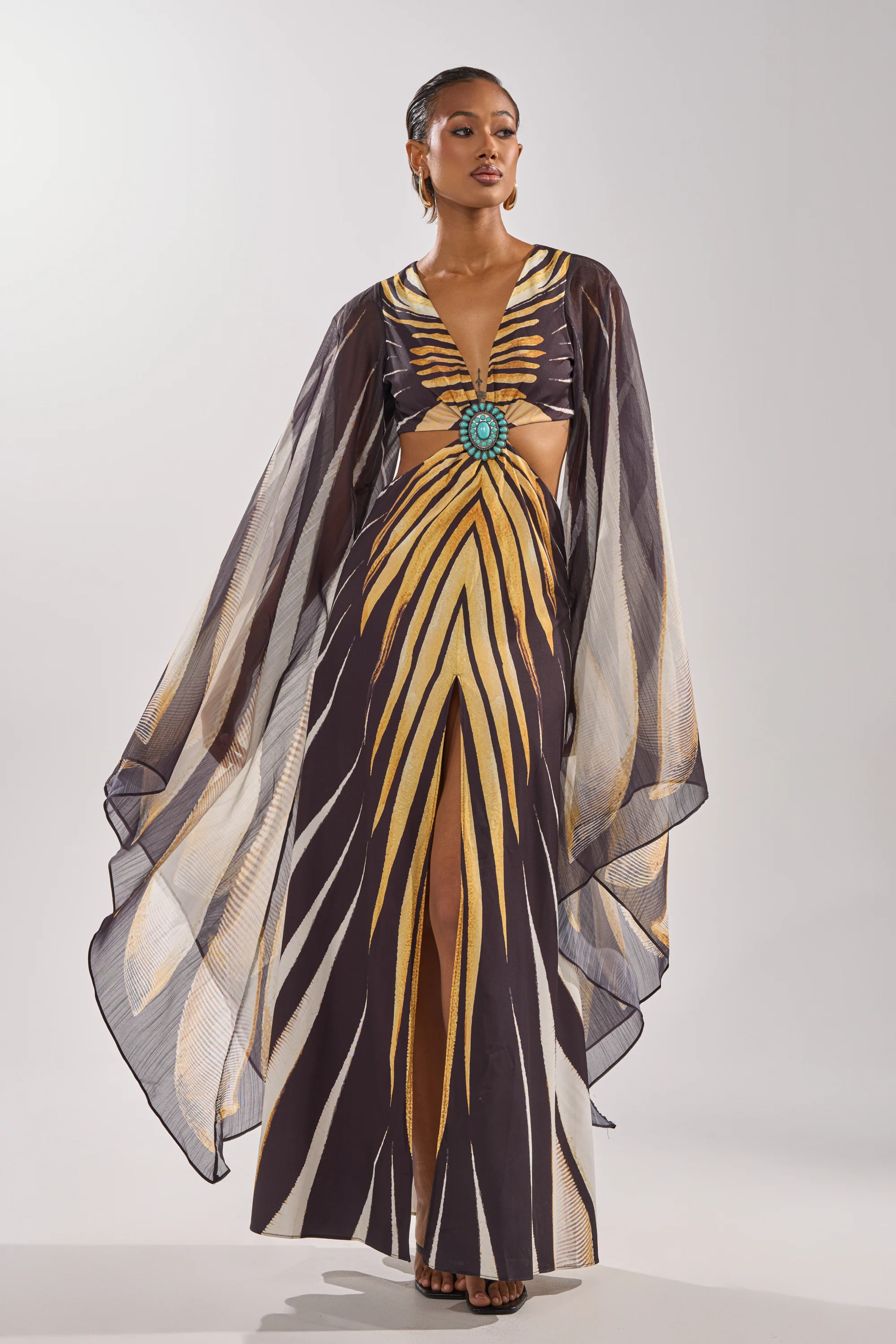 SHEER OPULENCE CUTOUT MAXI DRESS