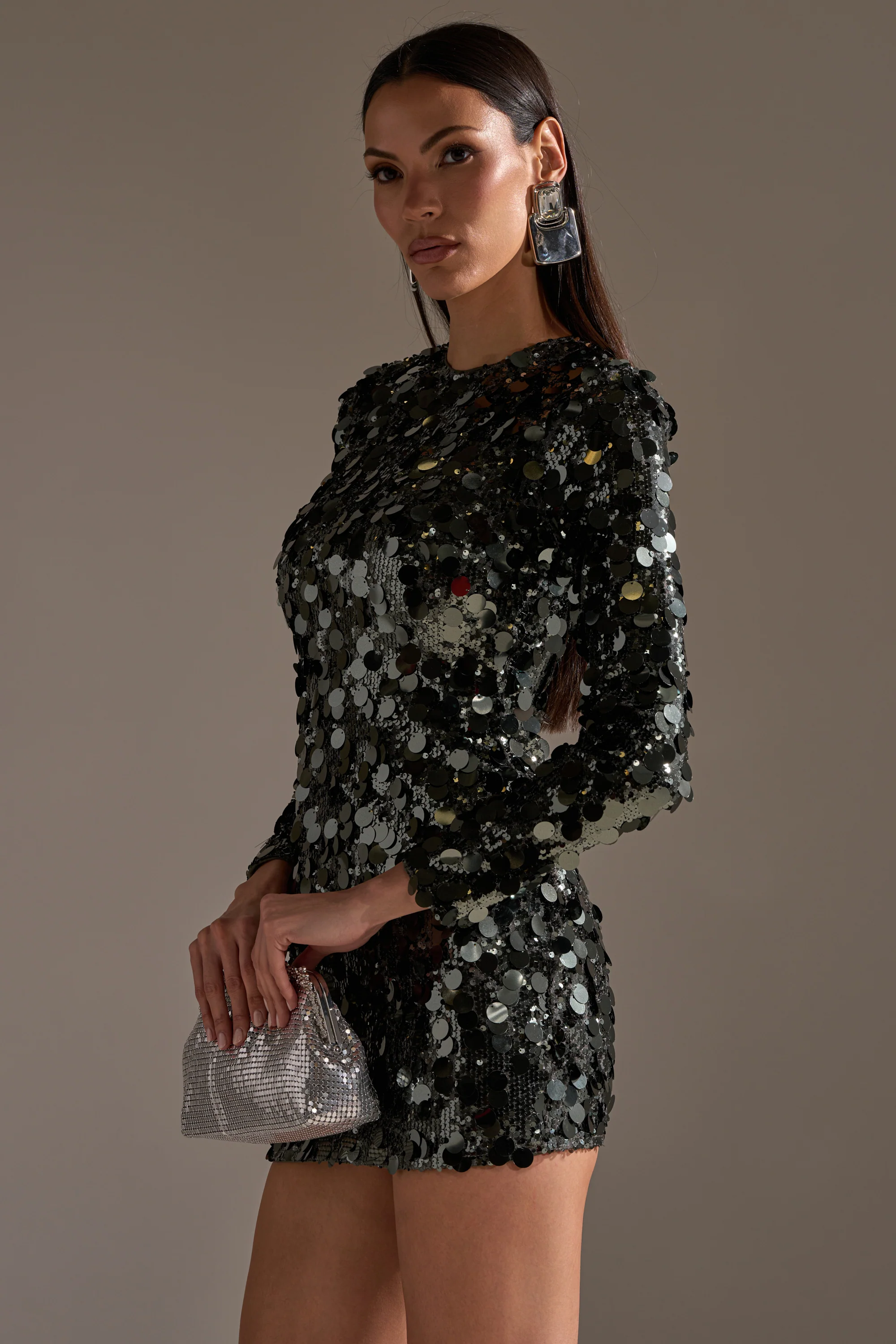 SHE'S ALL THAT SEQUIN MINI DRESS IN OLIVE - Image 3