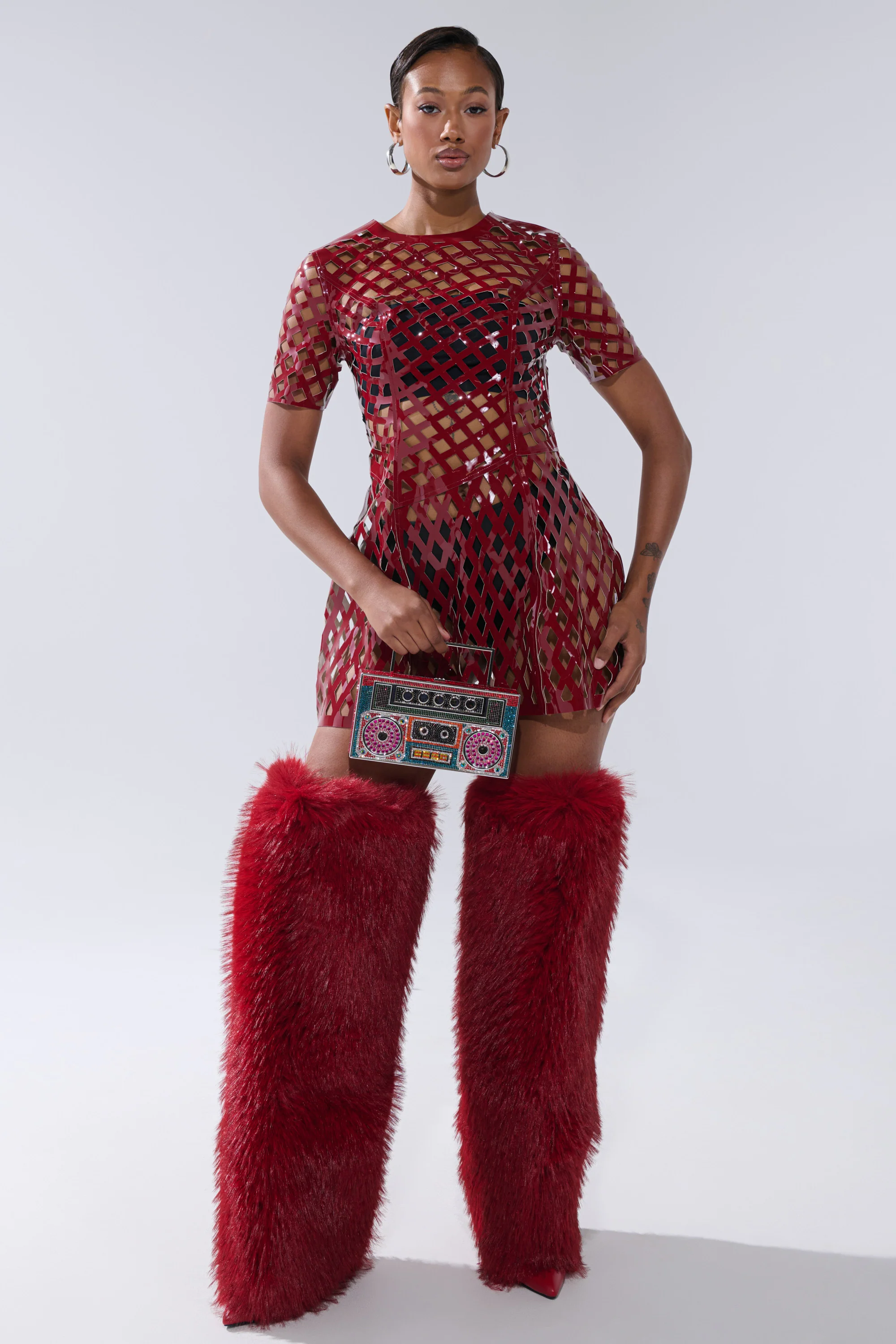 SHE'S DIFFERENT CUT OUT FAUX LEATHER MINI DRESS IN BURGUNDY - Image 5