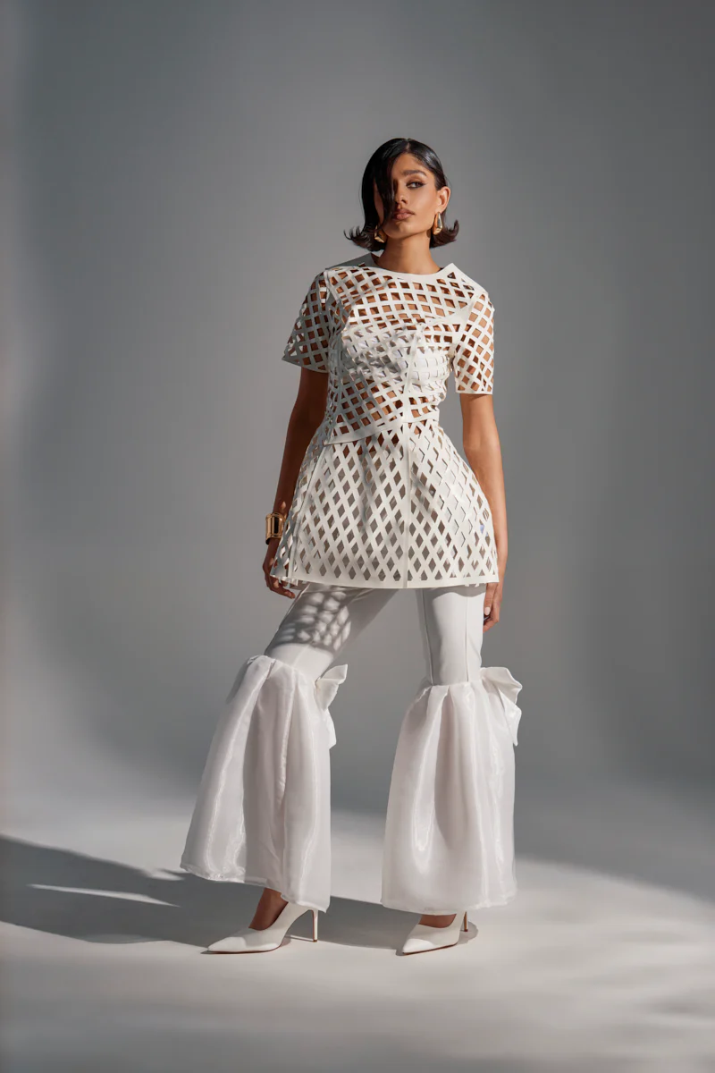 SHE'S DIFFERENT CUT OUT FAUX LEATHER MINI DRESS IN WHITE - Image 2