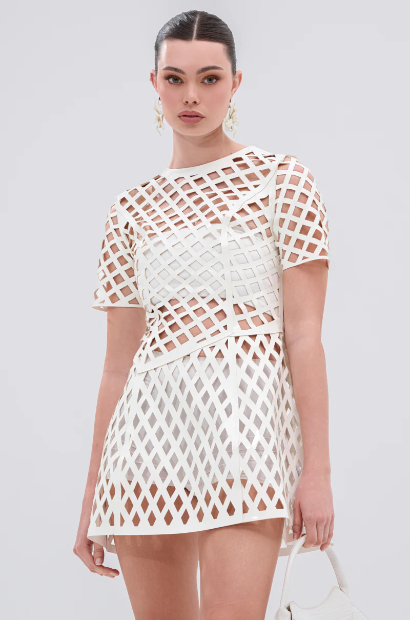 SHE'S DIFFERENT CUT OUT FAUX LEATHER MINI DRESS IN WHITE - Image 3