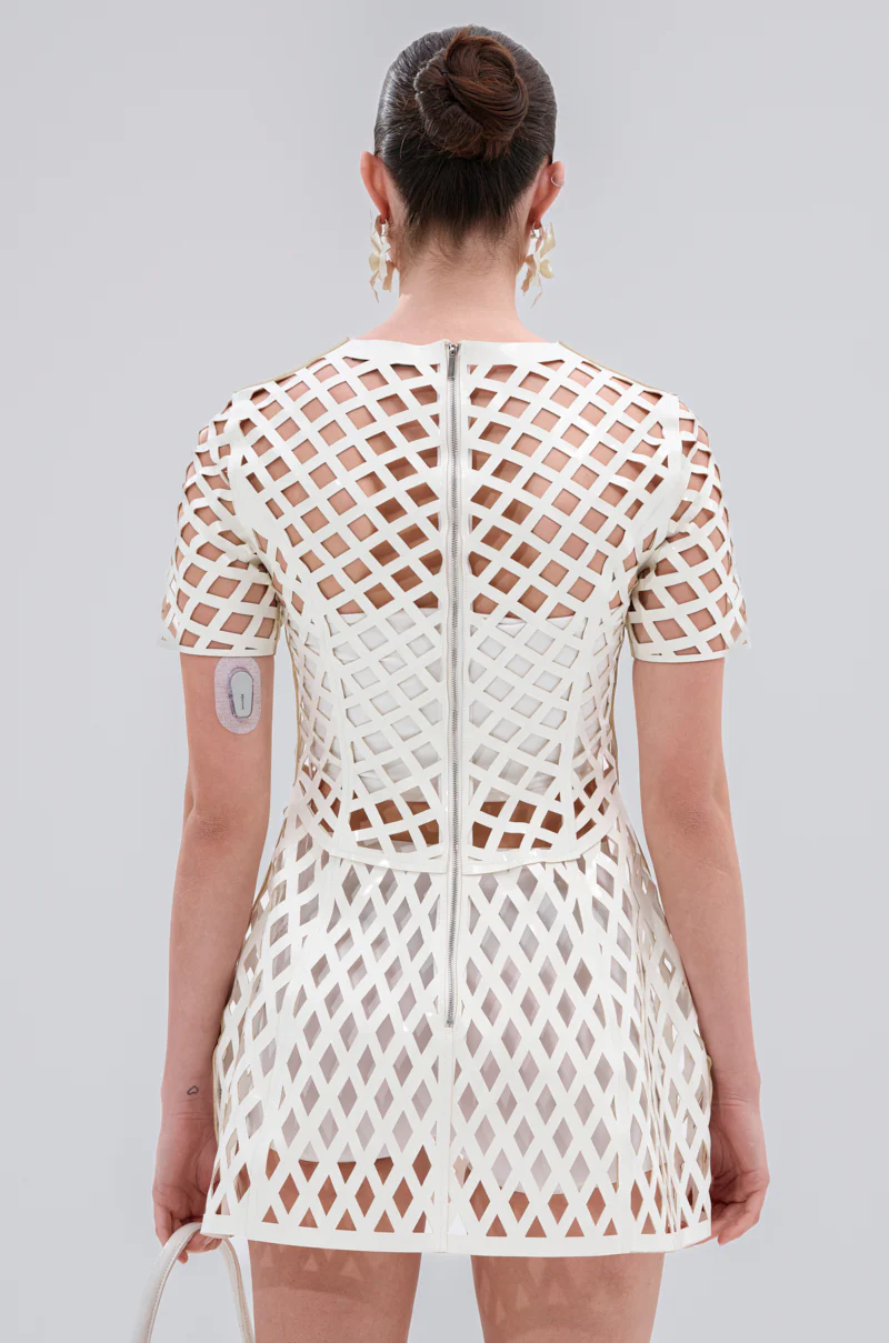 SHE'S DIFFERENT CUT OUT FAUX LEATHER MINI DRESS IN WHITE - Image 5