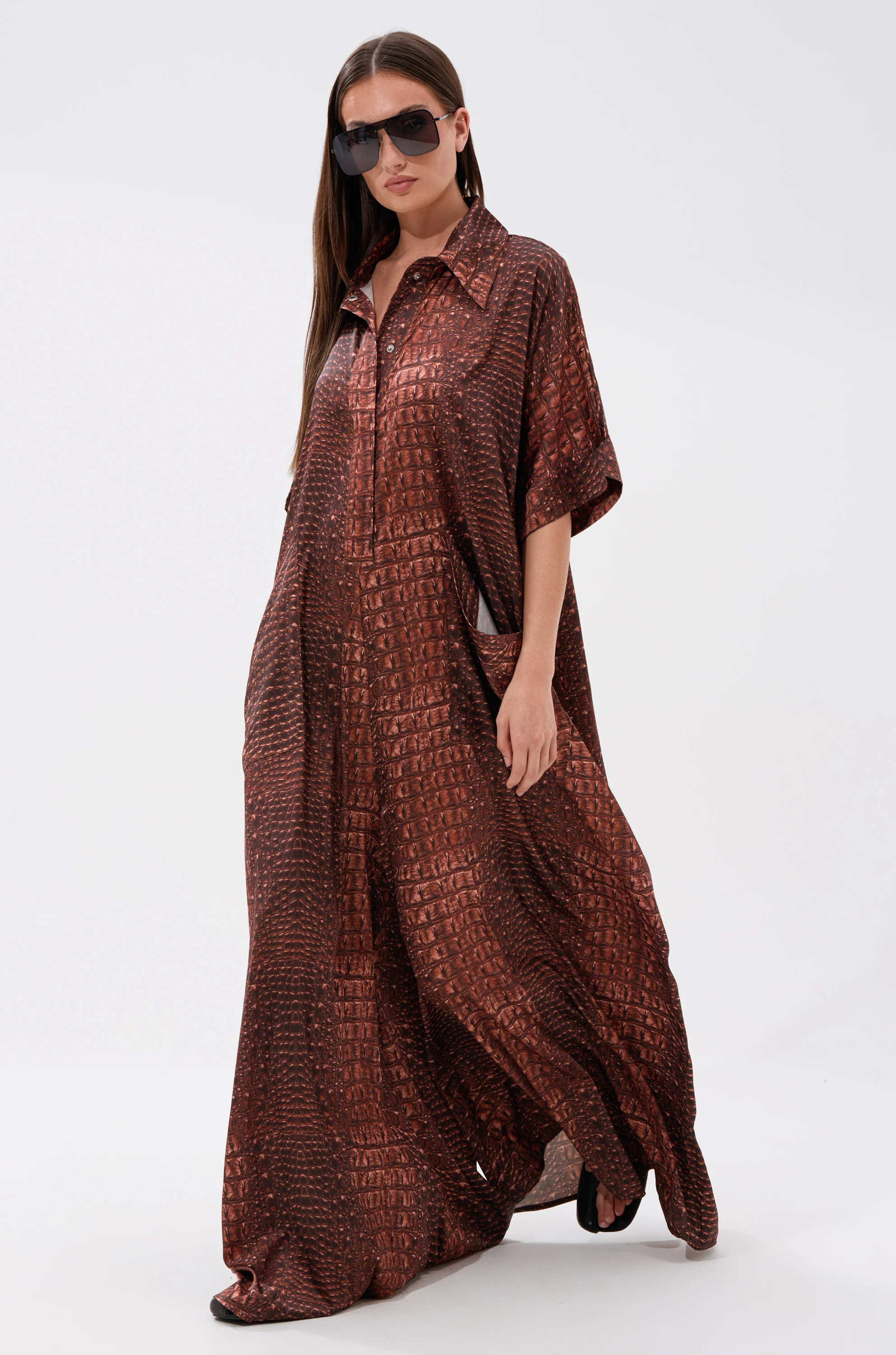SHE'S RICH OVERSIZED SATIN JUMPSUIT IN CROC PRINT - Image 3