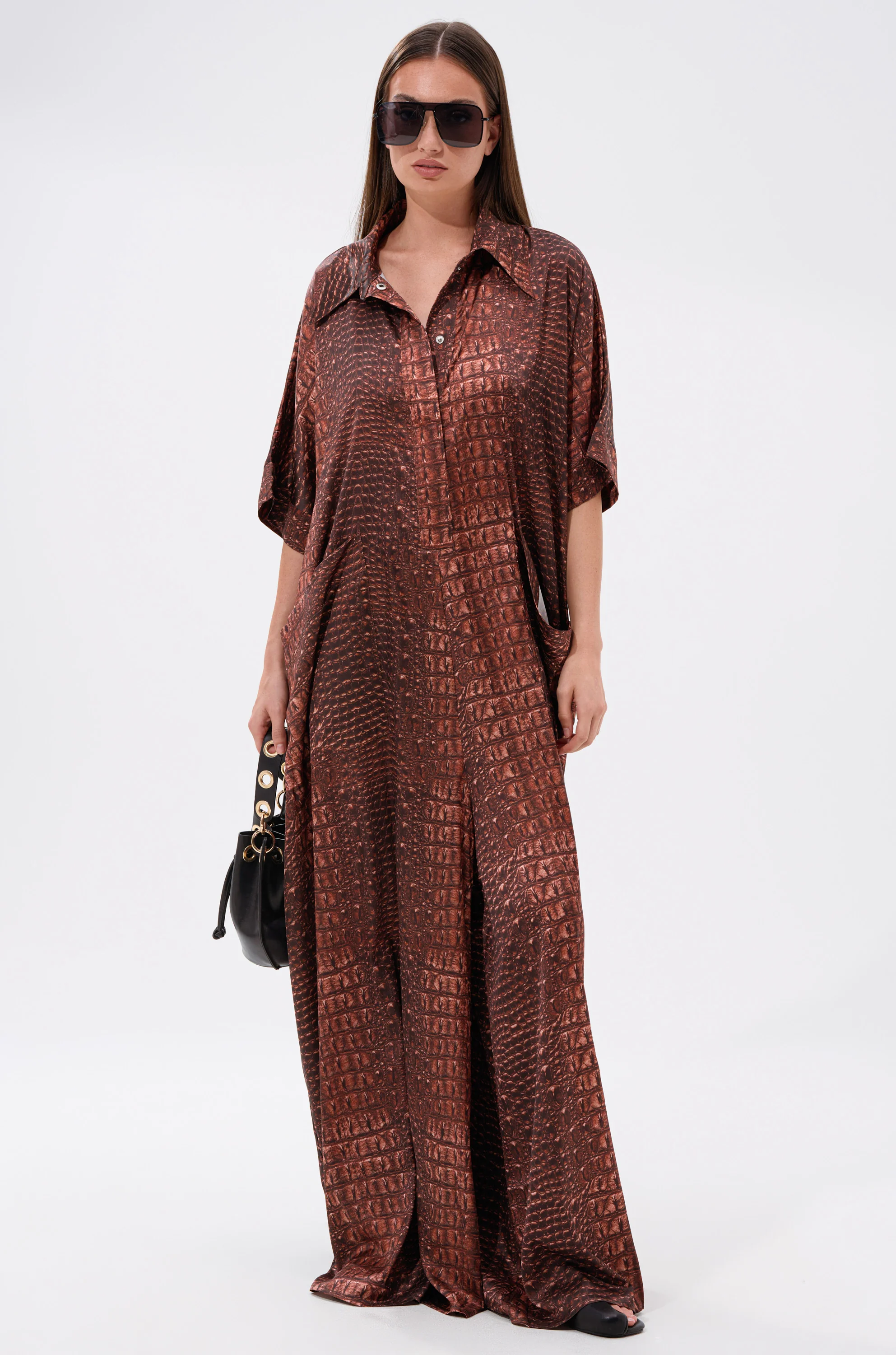 SHE'S RICH OVERSIZED SATIN JUMPSUIT IN CROC PRINT - Image 4