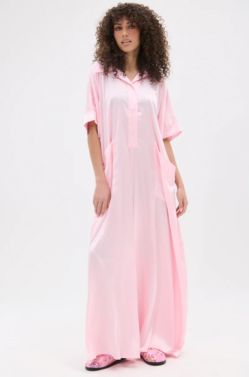SHE'S RICH OVERSIZED SATIN JUMPSUIT IN LIGHT PINK - Image 2
