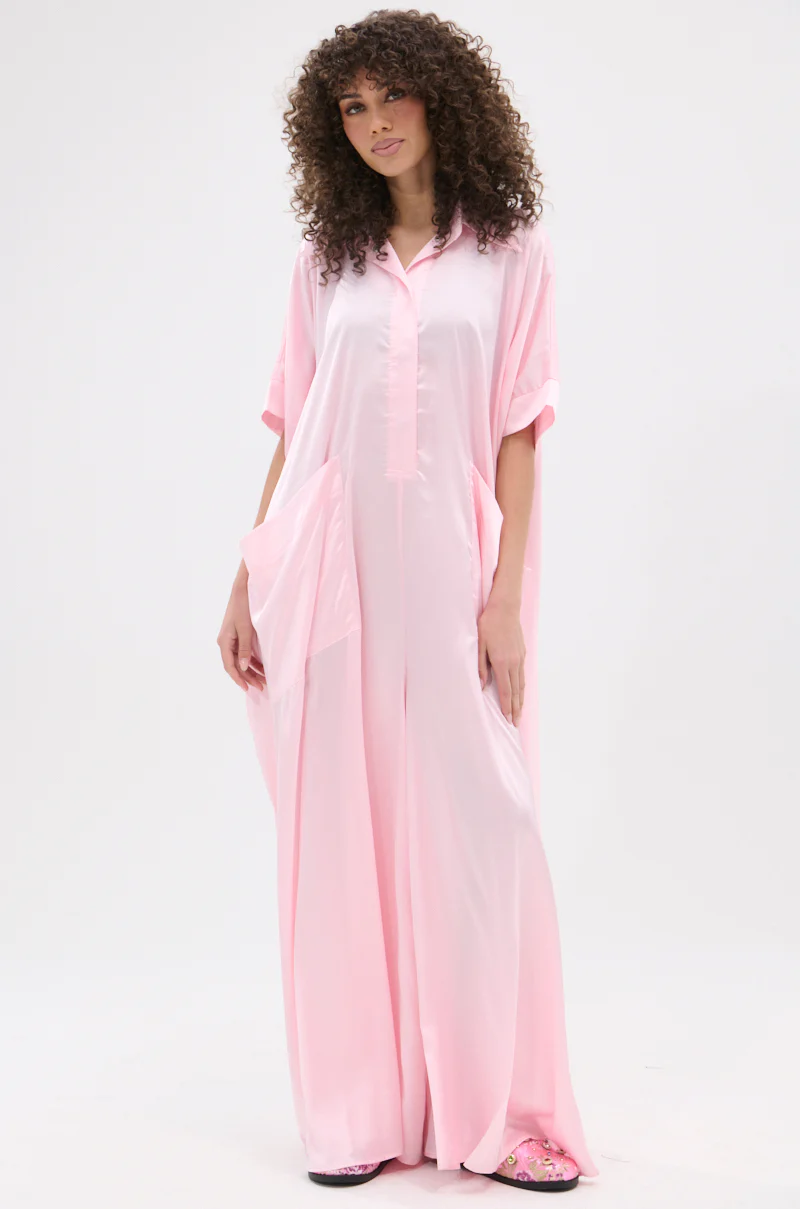 SHE'S RICH OVERSIZED SATIN JUMPSUIT IN LIGHT PINK - Image 3