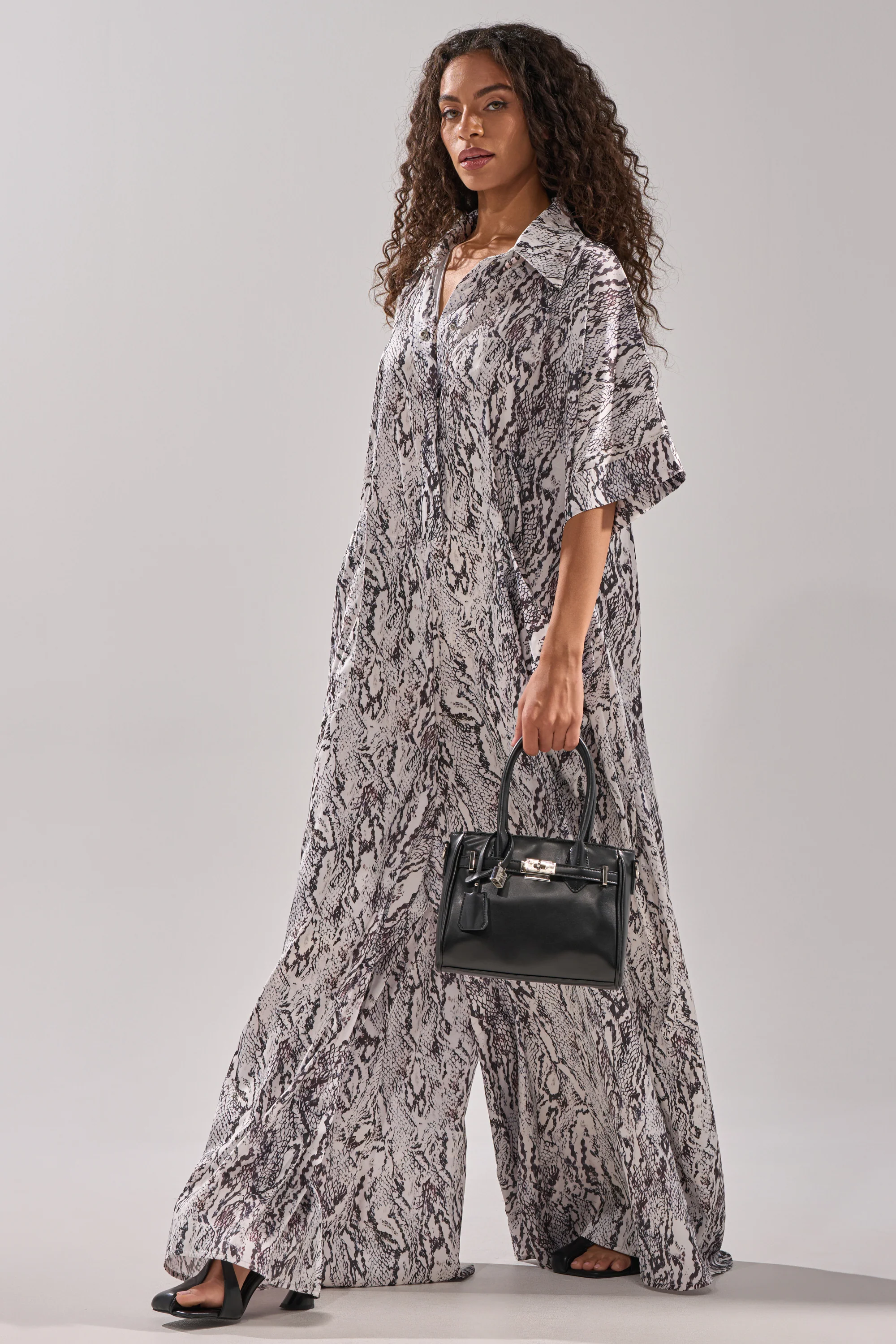 SHE'S RICH OVERSIZED SATIN JUMPSUIT IN SNAKE PRINT - Image 3