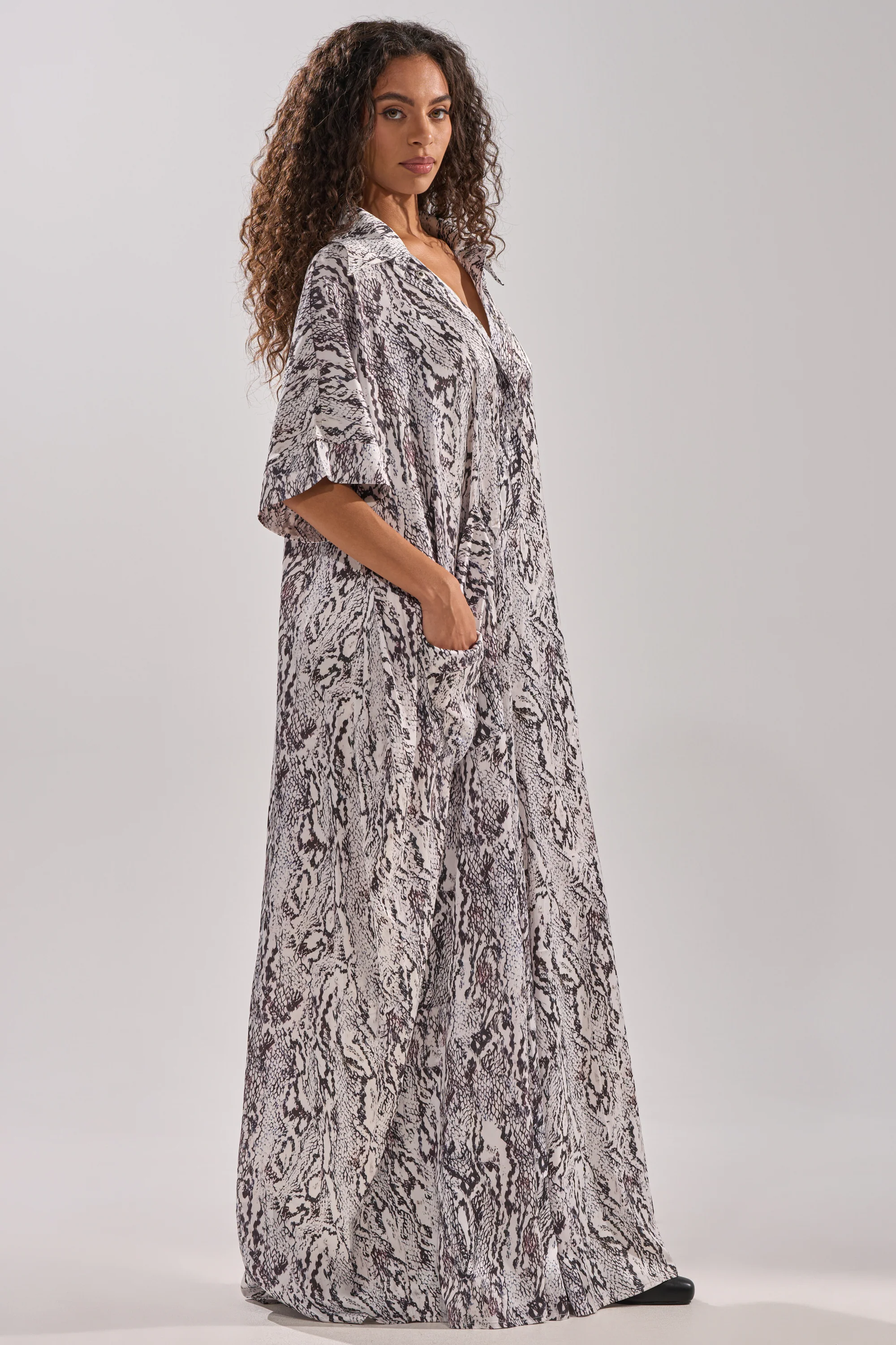 SHE'S RICH OVERSIZED SATIN JUMPSUIT IN SNAKE PRINT - Image 4