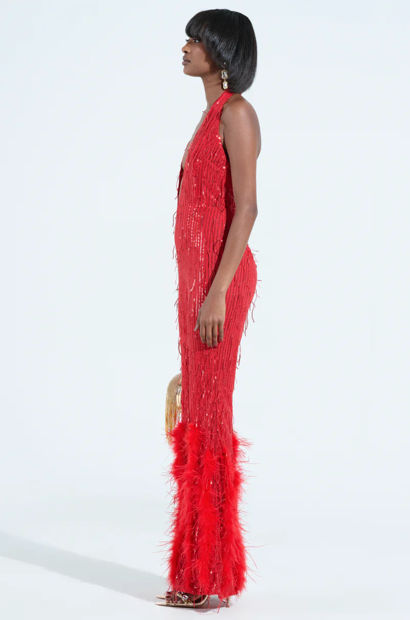 SHE'S SO CANDID MESH FEATHER EMBELLISHED JUMPSUIT - Image 2