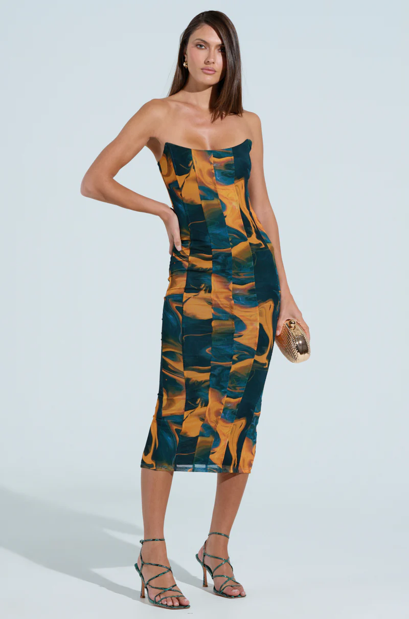 SHES UNFORGETTABLE ABSTRACT MESH MIDI DRESS - Image 3