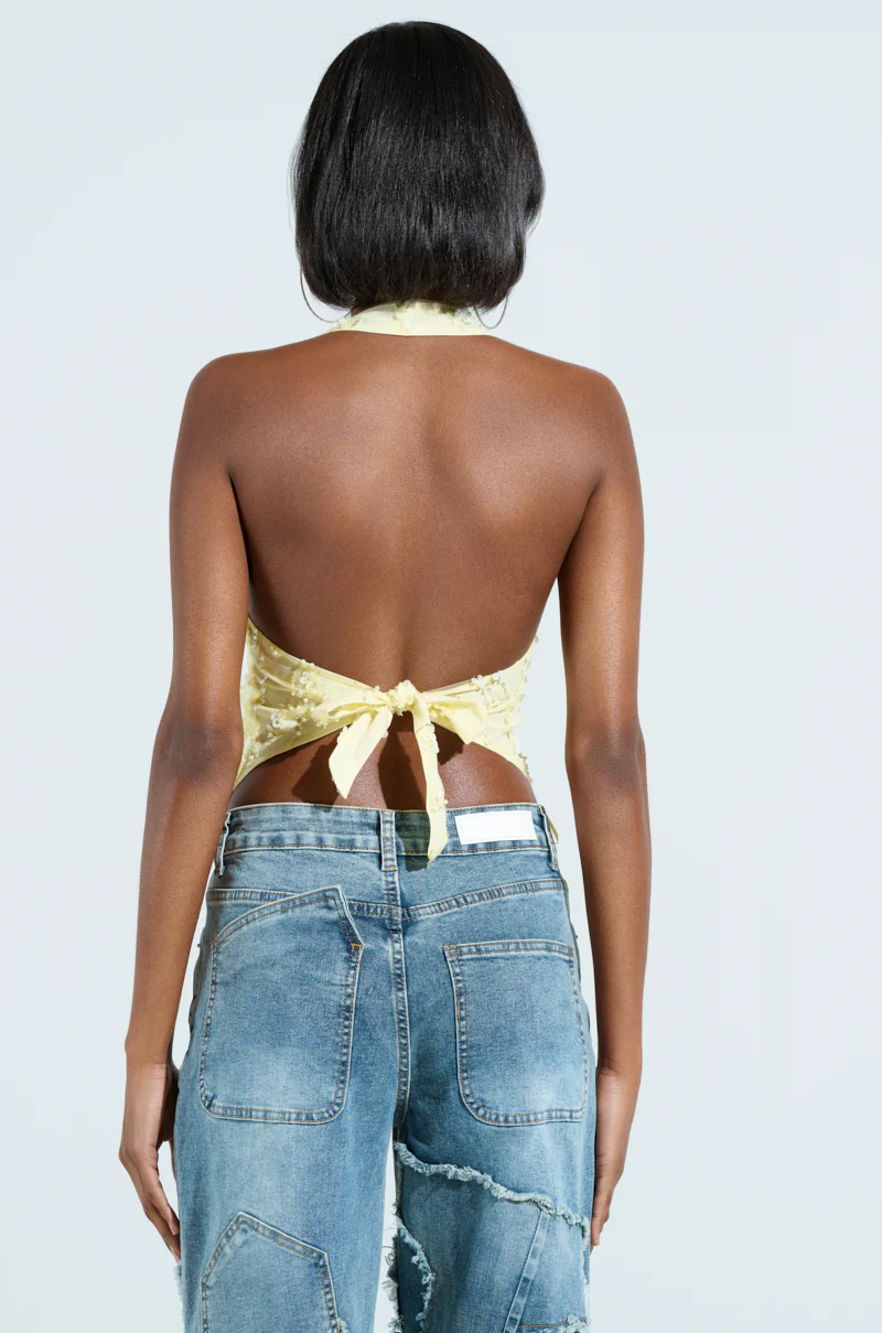 SHINE BRIGHT BABY YELLOW SEQUIN HALTER TOP - Image 4