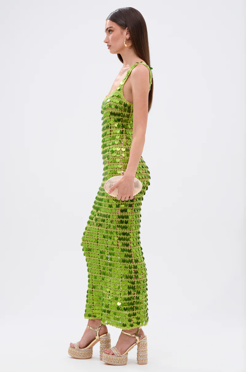 SHINE BRIGHT CROCHET SEQUIN MAXI DRESS IN GREEN - Image 4