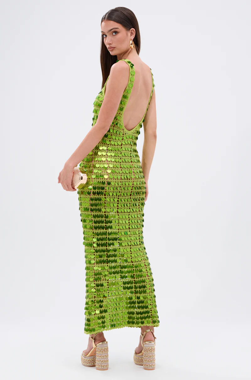 SHINE BRIGHT CROCHET SEQUIN MAXI DRESS IN GREEN - Image 5